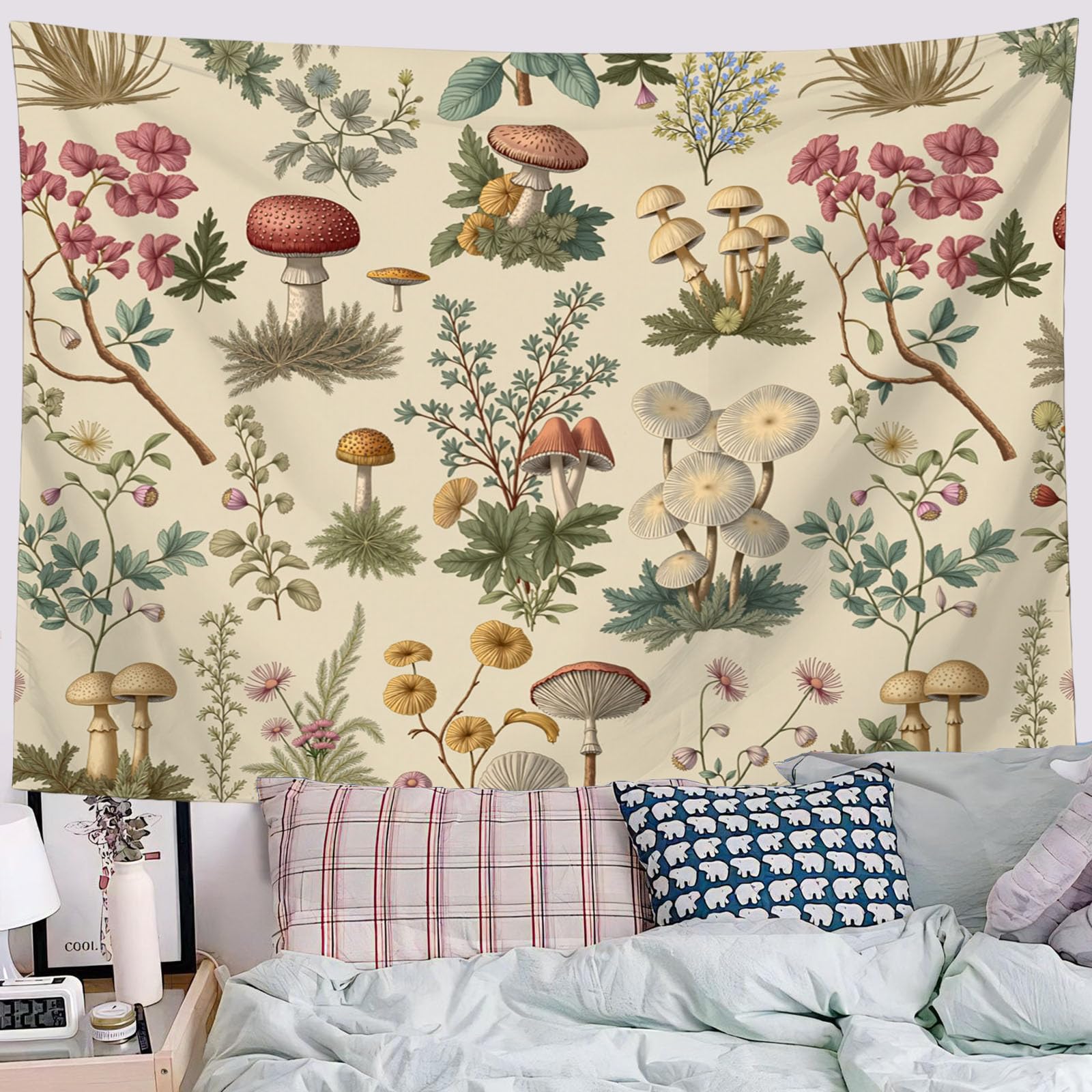 Tapiz de pared grande para cubrir espacios vacíos con arte botánico beige retro 8