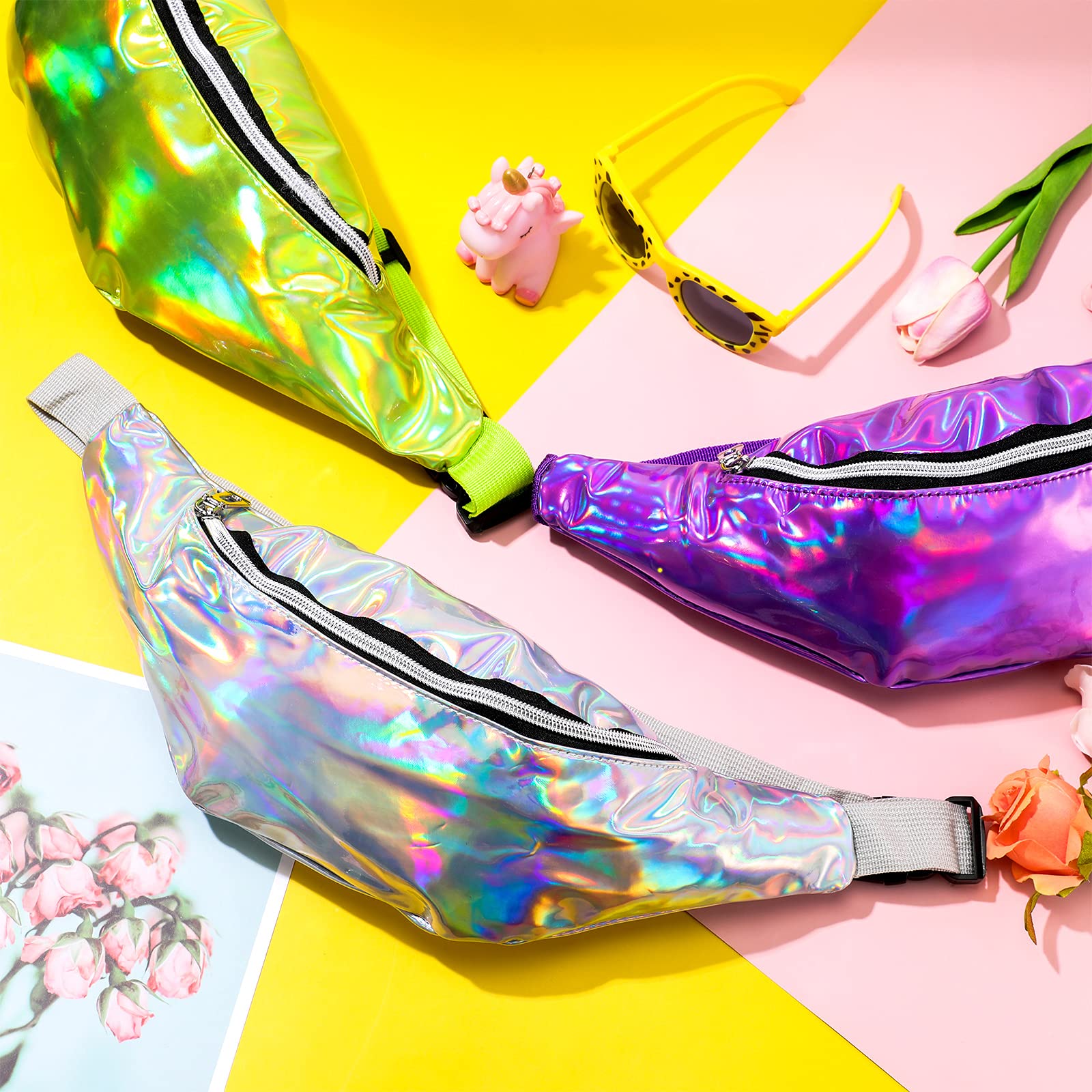 Holografische Bauchtaschen, glänzend, neonfarben, wasserdicht, 80er-Jahre-Laufgürtel, Outdoor-Sport, Gürteltasche mit verstellbarem Gürtel für Damen, Herren, Mädchen, Kinder, Outdoor, Laufen,