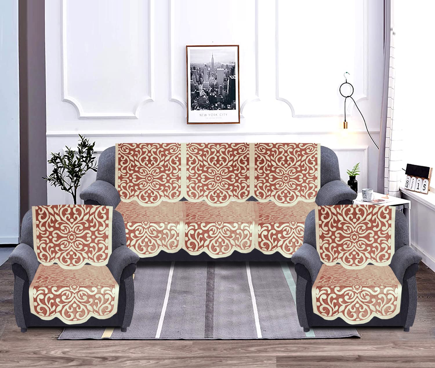 Kuber Industries Artcam Design 5 Seater Cotton Sofa Cover Set (Maroon) (B09VFLCSRX) Amazon Price History, Amazon Price Tracker