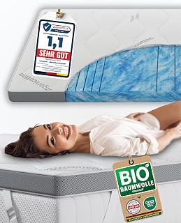 Deluxe Gel Topper 200x200cm | Oberstoff aus 100% Bio-Baumwolle | wolkenweicher 7-Zonen Matratzentopper 200x200 | Hohes RG 50 | 8cm Matratzen Topper 200x200 | Luxus Matratzenauflage Geltopper