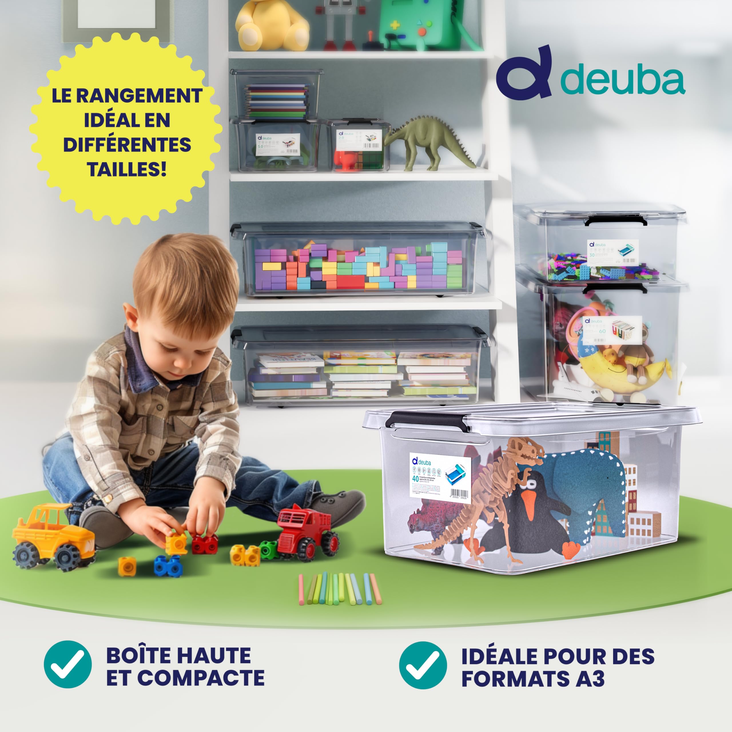 Deuba® 8x Boîte de rangement 40L en plastique transparent empilable sans BPA gain de place caisse de rangement organiseur