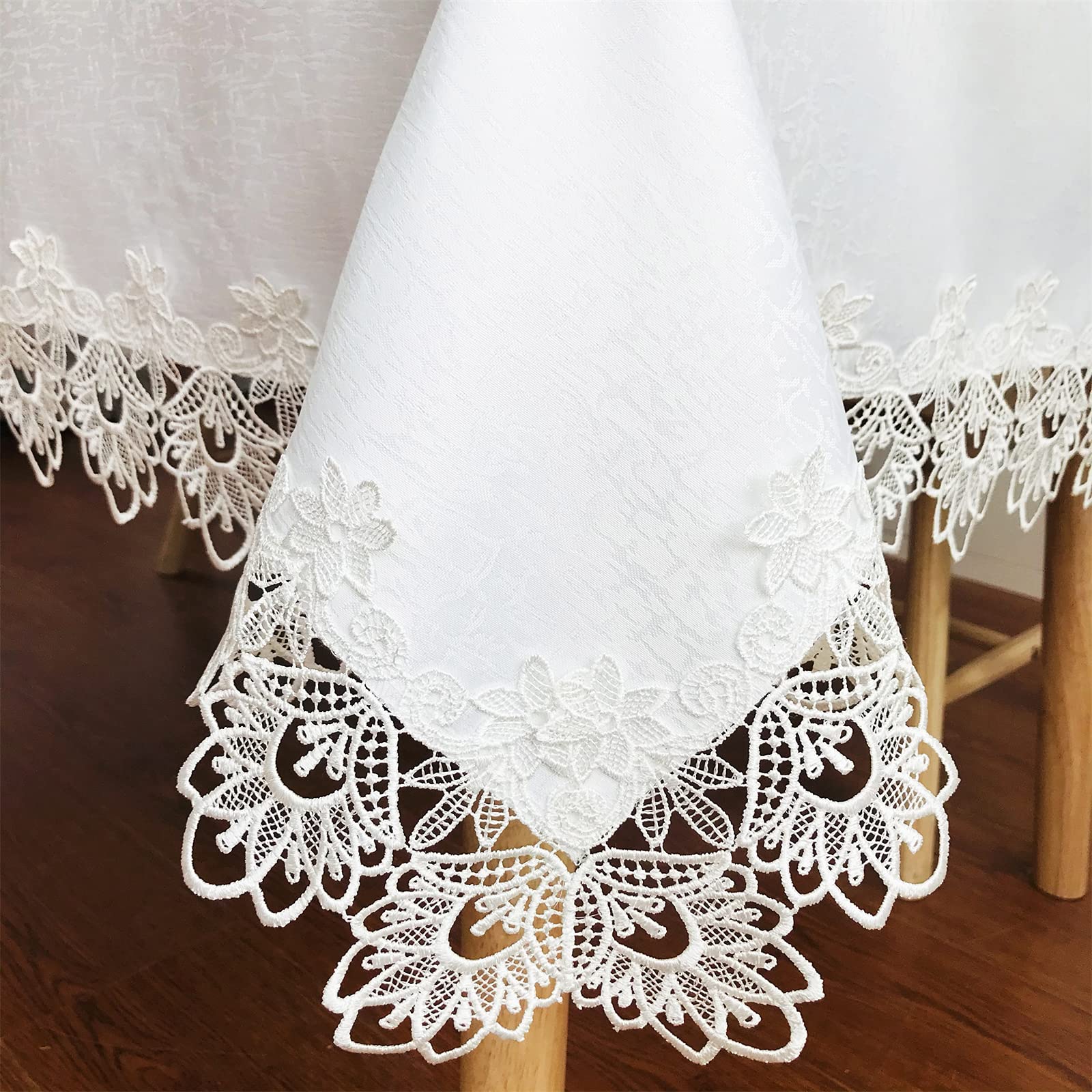 Mantel de Encaje para mesas de Comedor rectangulares de 152 x 305 cm, diseño Vintage de peonías Blancas, para Fiestas, Bodas, Tela Lavable para Banquetes