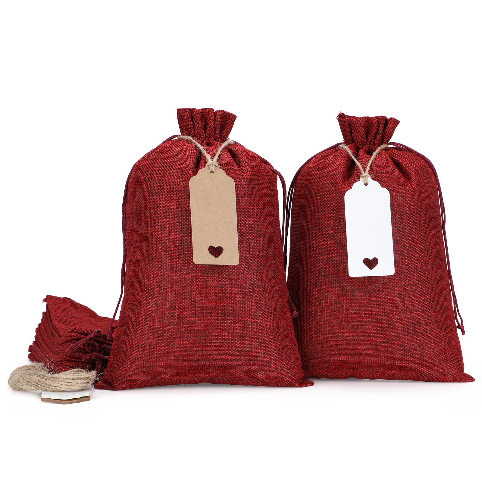 Tapleap Burlap Bags with Drawstring - 10Pcs 8x12 Red Gift Sacks for Wrapping Easter Favors, Breads, Mason Jars, For Birthday, Wedding, Fall Themed