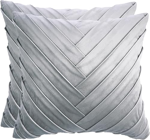 Tosleo Fundas de almohada de terciopelo gris de 18 x 18 pulgadas, paquete de 2 fundas de almohada decorativas, lujosas, modernas, minimalistas,