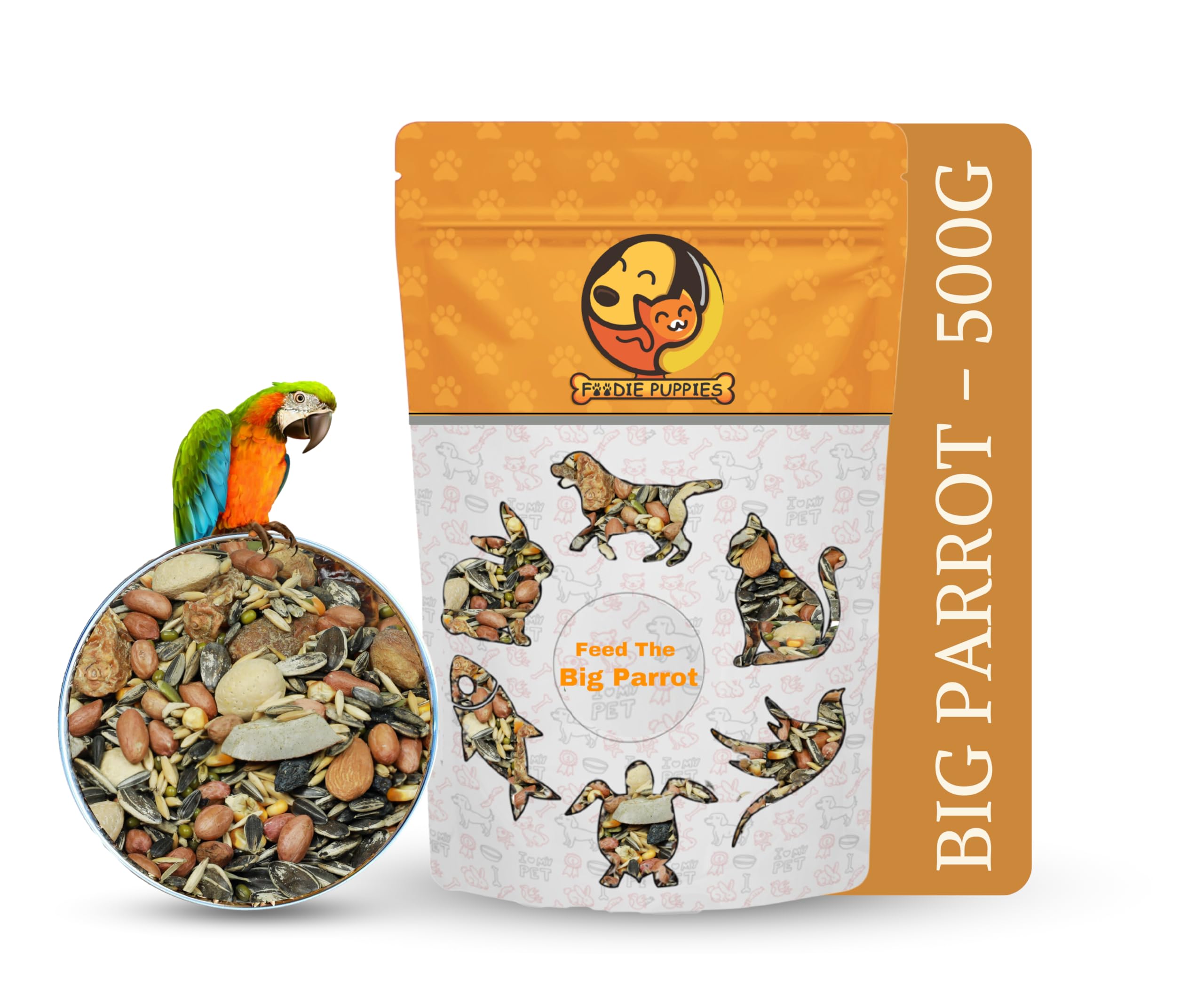 Foodie Puppies Parrot Bird Food for Big Parrot Birds - (500g, Pouch) Mix Seeds Fortified with Almonds, Peanuts, Pumpkin Seeds & Red Chillis for African Grey, Macaw, Cockatoo, Indian & Other Parrots.-image-27