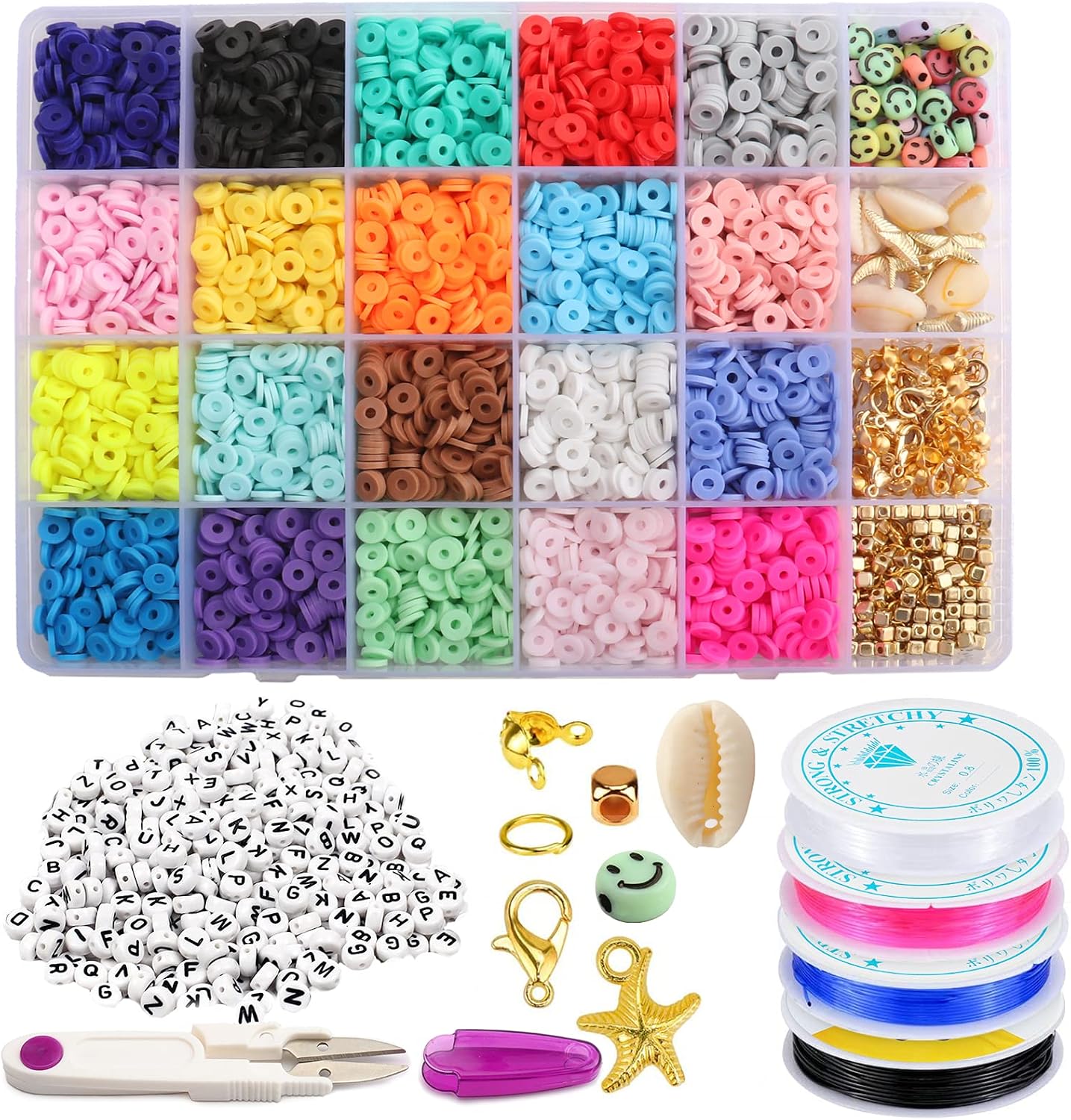 HATALKIN Wireless Charger for Google Pixel Watch Jewelry Making Preppy Kit Set Spacer Polymer Heishi Disc Beads with Cute Smiley Face Beads for Girls Women Kids