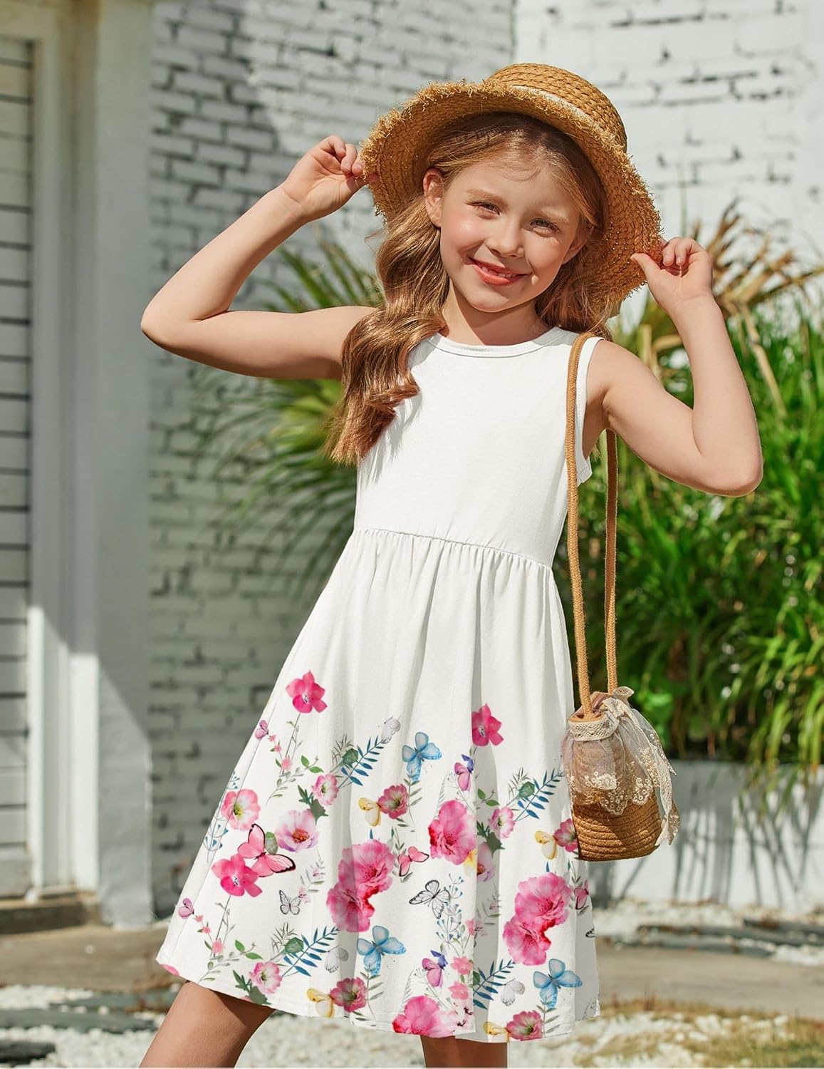 Arshiner Toddler Girls Summer Dress Back Bowknot Sleeveless Twirly Casual Beach Party Sundress with Pockets