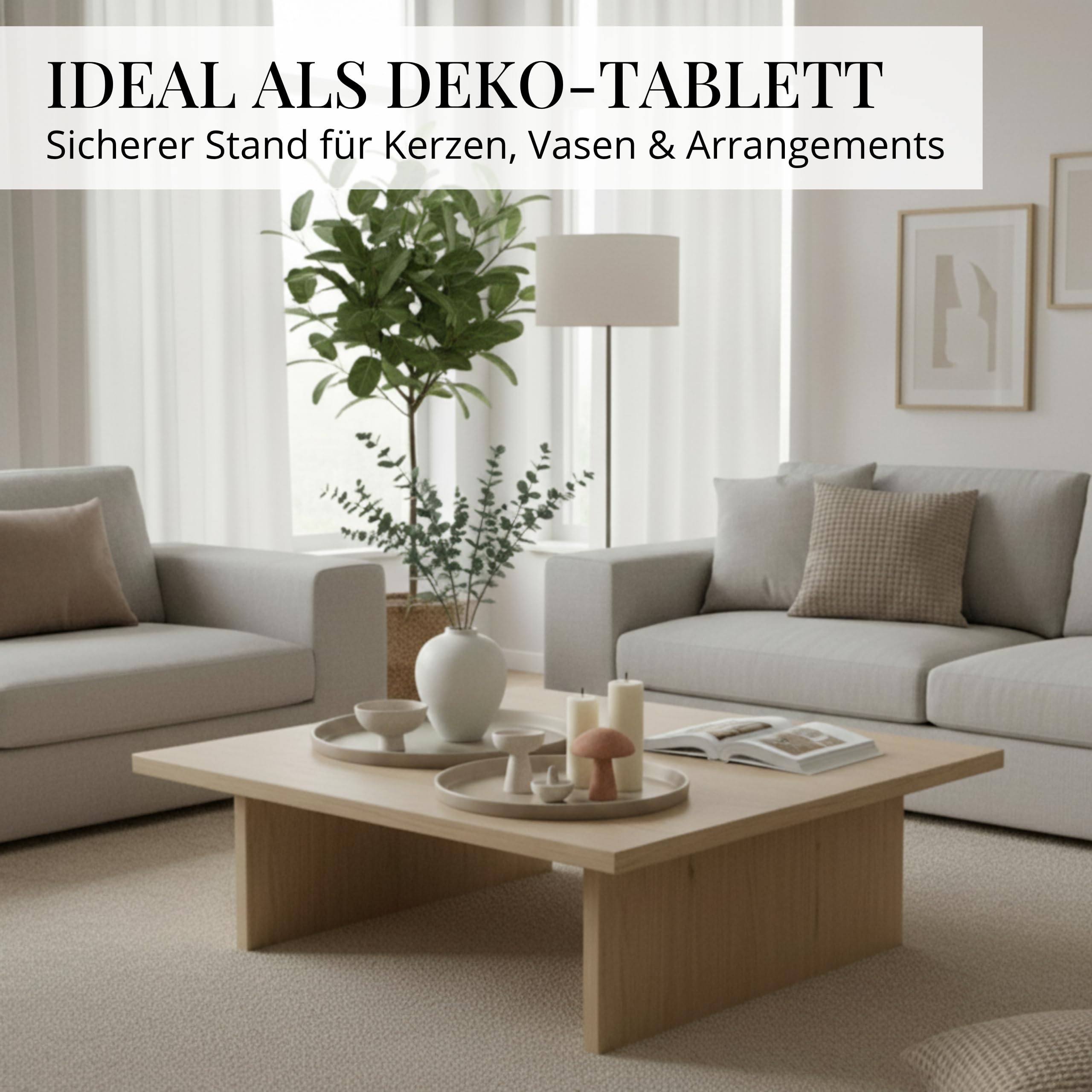 LIVLIG Deko Tablett Set, Serviertablett rund (25 cm, 30 cm, 40 cm), Beige | Dekotablett für Adventskranz, Kerzentablett & Dekotablett, Made in Europa - Stilvolles Tablett rund