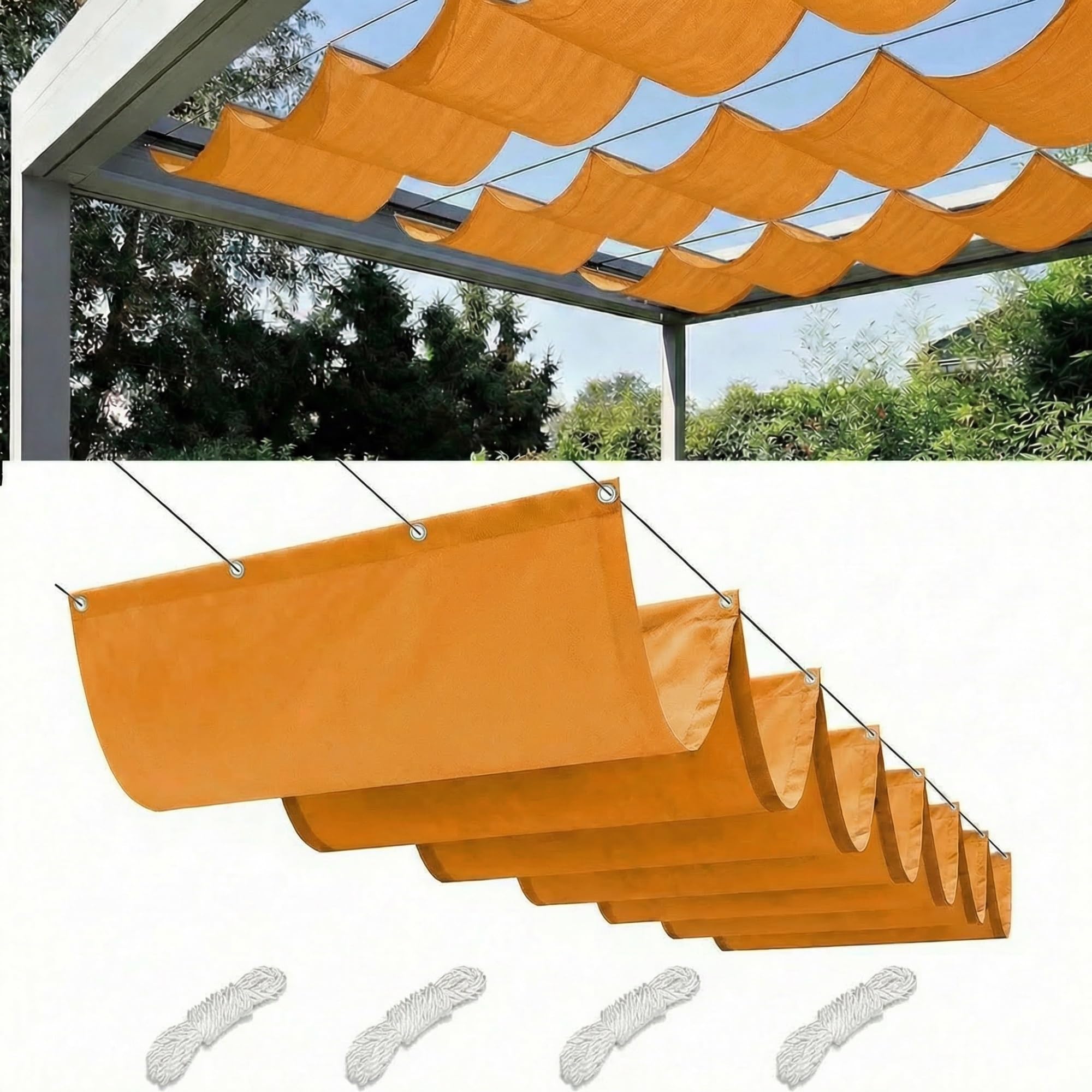 Retractable Wave Sun Shade Sail Waterproof Pergola Cover 95% UV Protection Outdoor Awning Canopy with Ropes for Patio Garden Deck Porch BBQ Shelter Privacy Screen Summer(Golden Yellow,5x2.5M(L x W)) — image 1