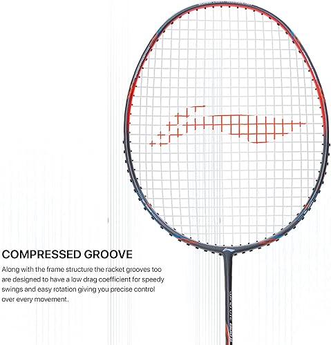 Miniatura 5 de Li-Ning Wind Lite 800 II - Raqueta de bádminton de grafito de carbono con cubierta completa para raqueta (gris oscuro/rojo)