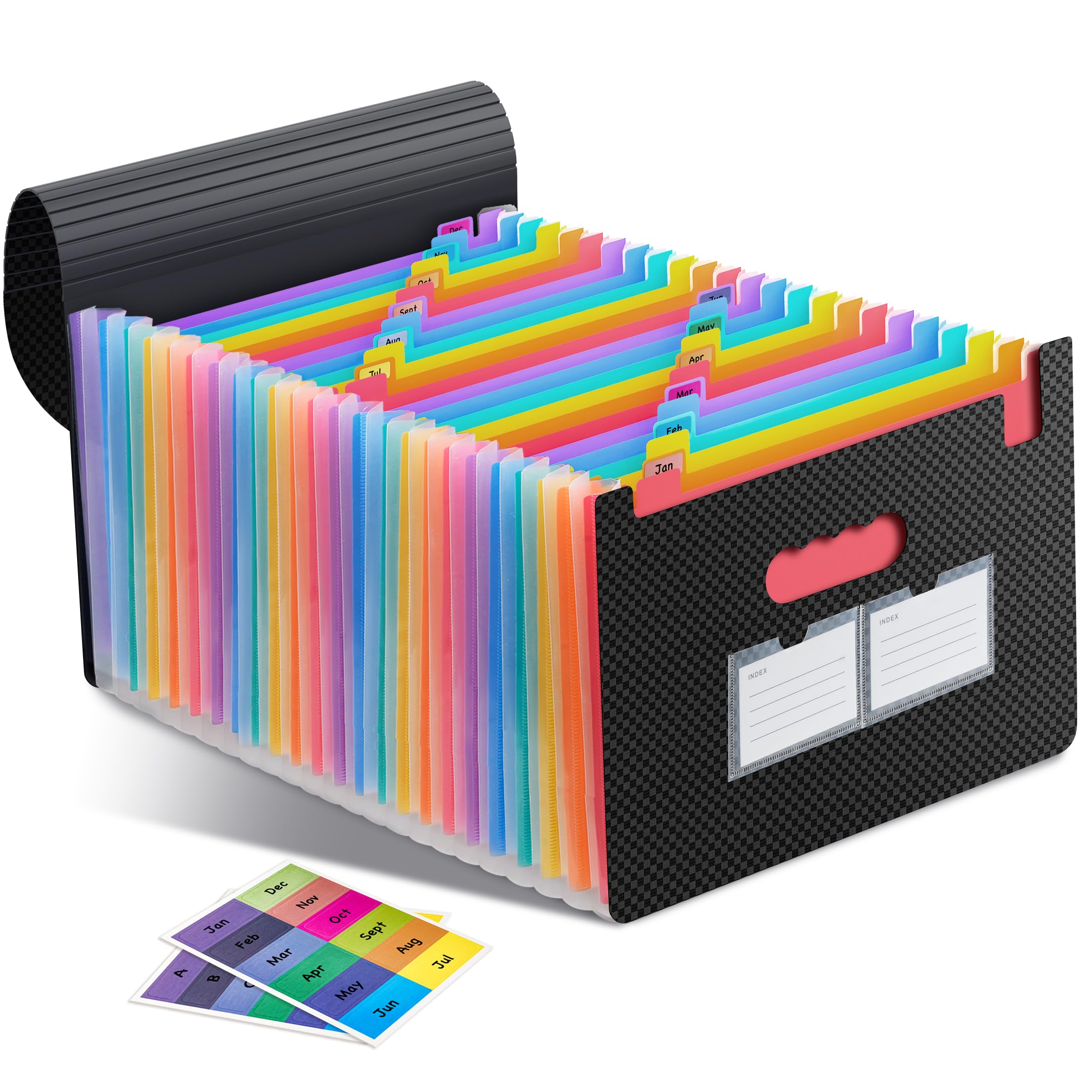 vonsera A4 Document Folder, 25 Compartments, Expandable Document Organiser, Expanding Folder with Colourful Labels, File Folder A4 Large Capacity Waterproof for Home, Office, School, Archive
