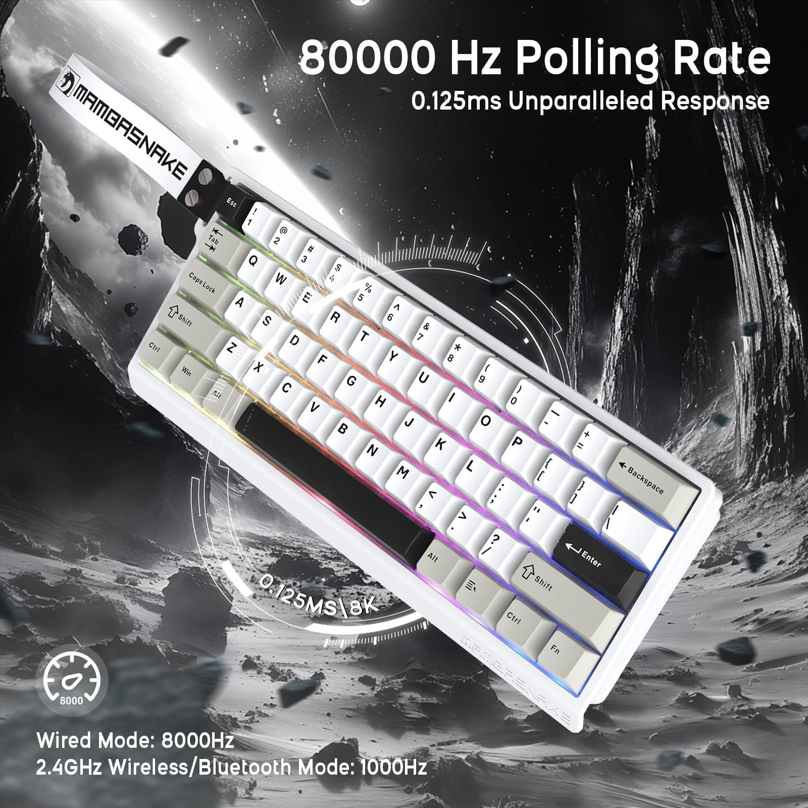 ATTACK SHARK x MAMBASNAKE X60HE Magnetische Tastatur mit X11 Gaming-Maus, kabelloses Tastatur- und Maus-Set, BT/2.4G/USB-C, Rapid Trigger, 8K Polling-Rate, PAW3311, 22000 DPI, ultraleichte Maus–Weiß