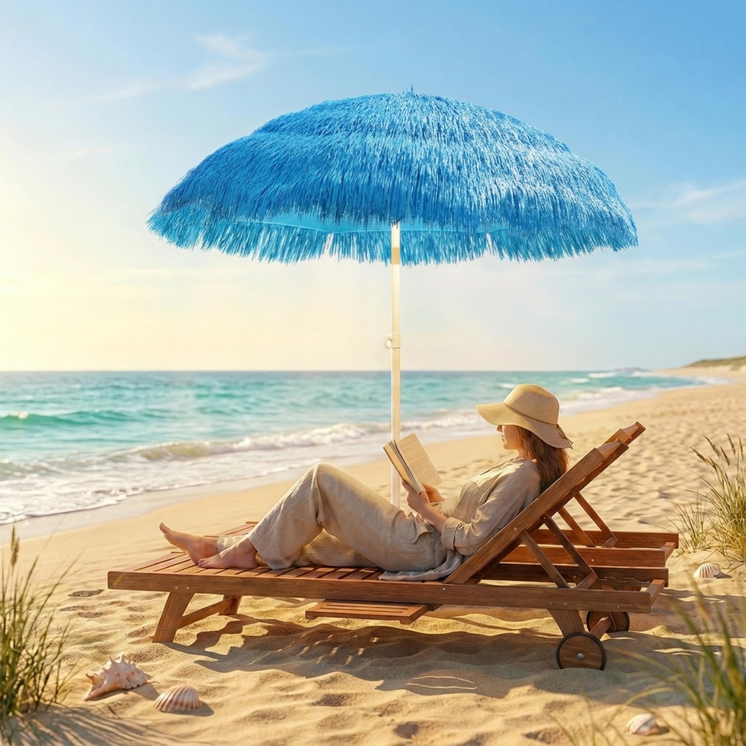 Kingsleeve® Parasol inclinable Hawaii 192 cm bleu Parasol de plage Ø 160 cm réglable Jardin terrasse extérieur