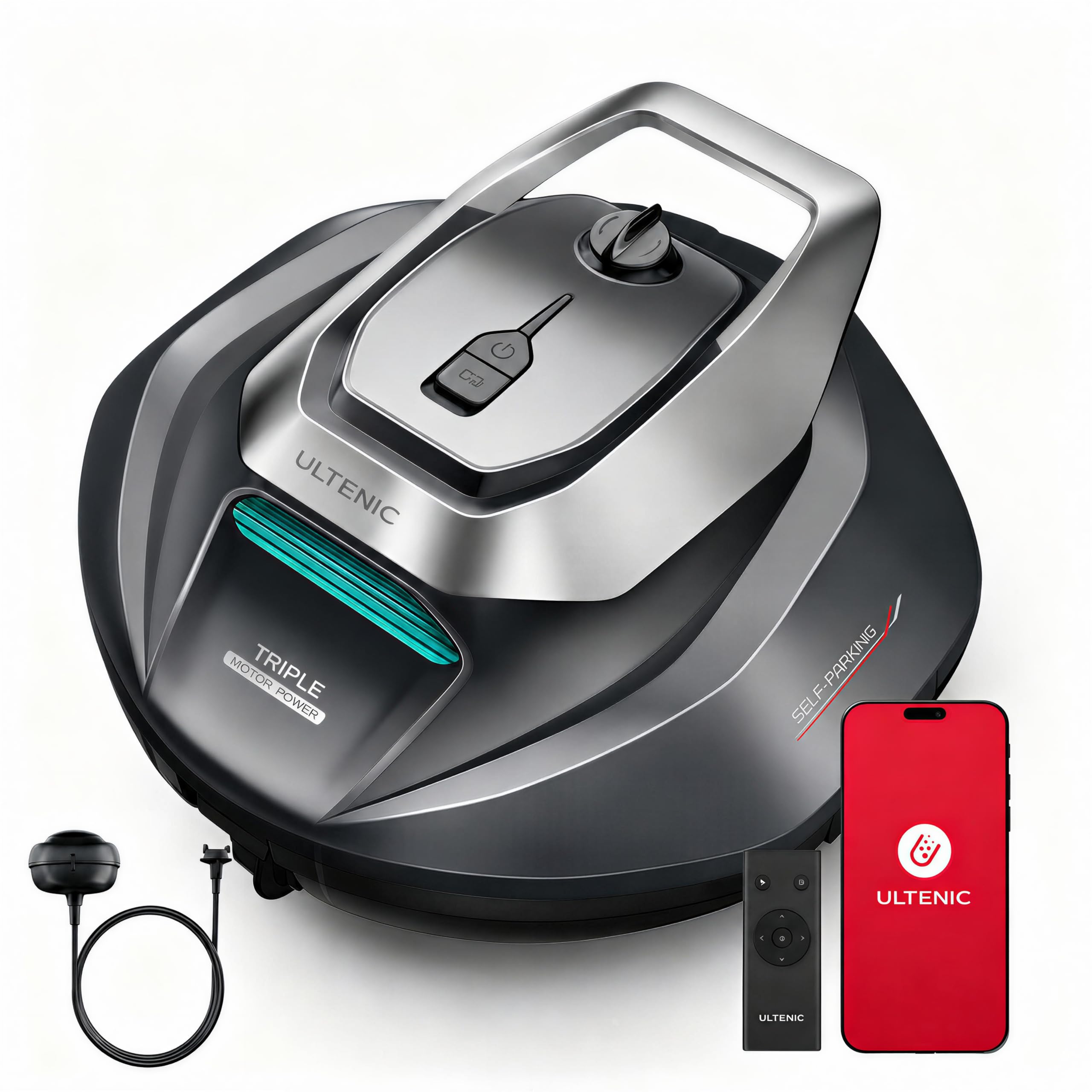 Cordless Robotic Pool Cleaner with Remote＆APP Control, Pool Vacuum for Above & In-Ground Pool up to 850 Sq.ft., 90 Mins Long Runtime, Fast Charging, Self-Parking＆2.5L Large Filter, Green