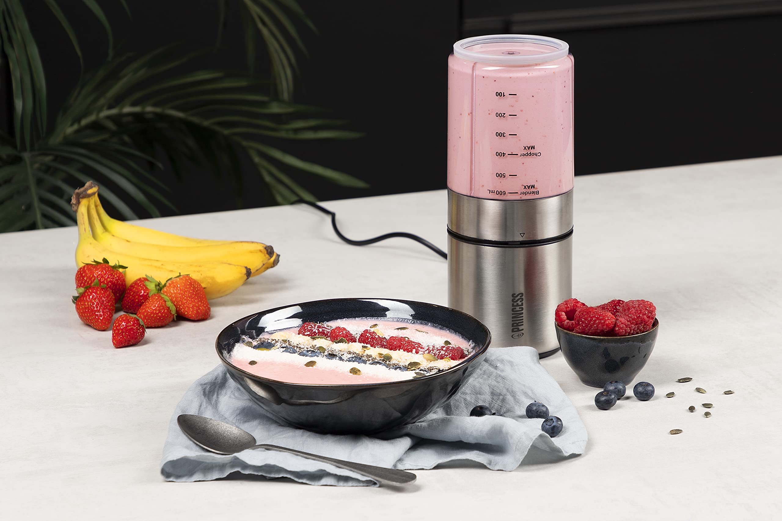 Princess Tritatutto e Frullatore 2 in 1, 350 watt, 4 lame per tritare, 2 lame per macinare, 500 ml