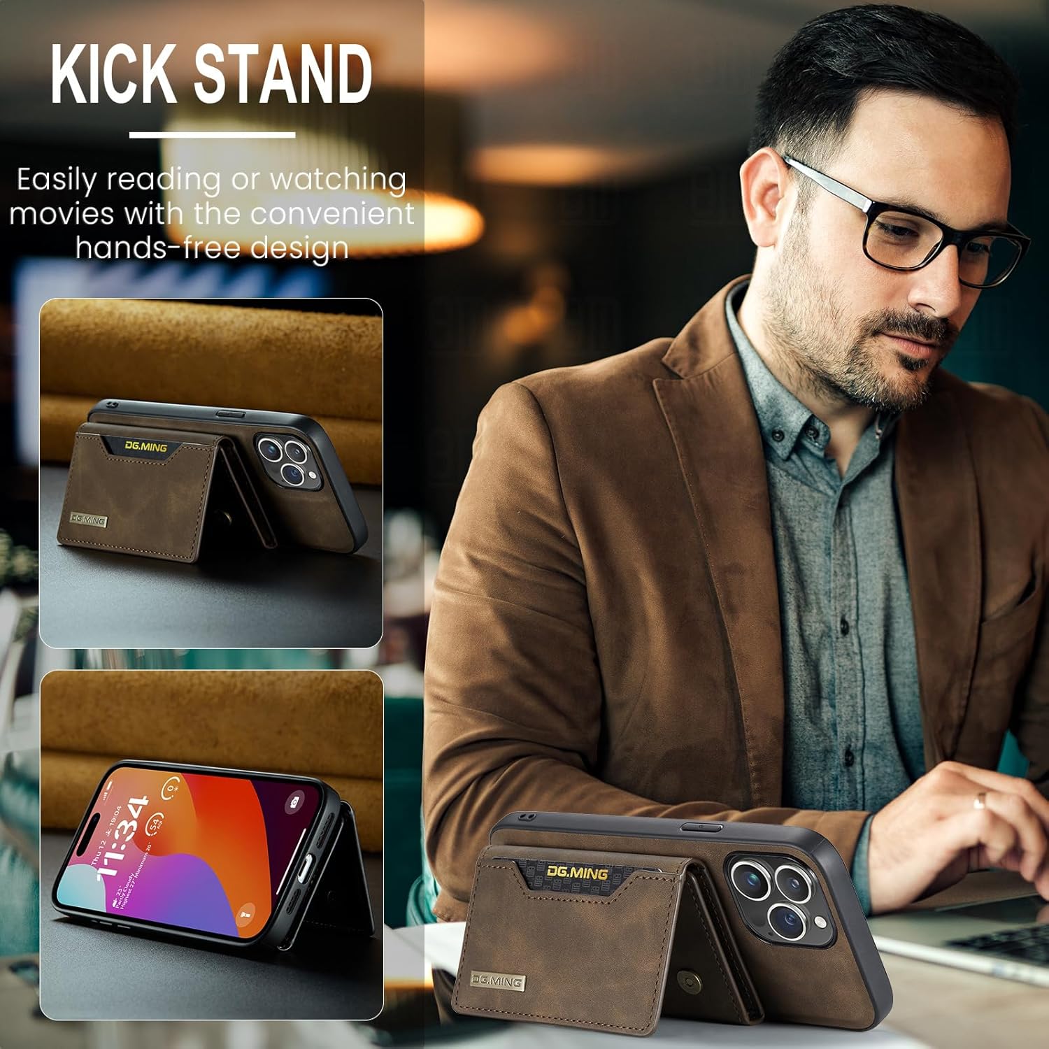 SZHAIYU Leather Wallet Phone Cases Compatible with iPhone 15 Pro Case with Card Holder Men 6.1'' 2 in 1 Detachable Back Cover (Coffee, IP 15 Pro) - Image 5