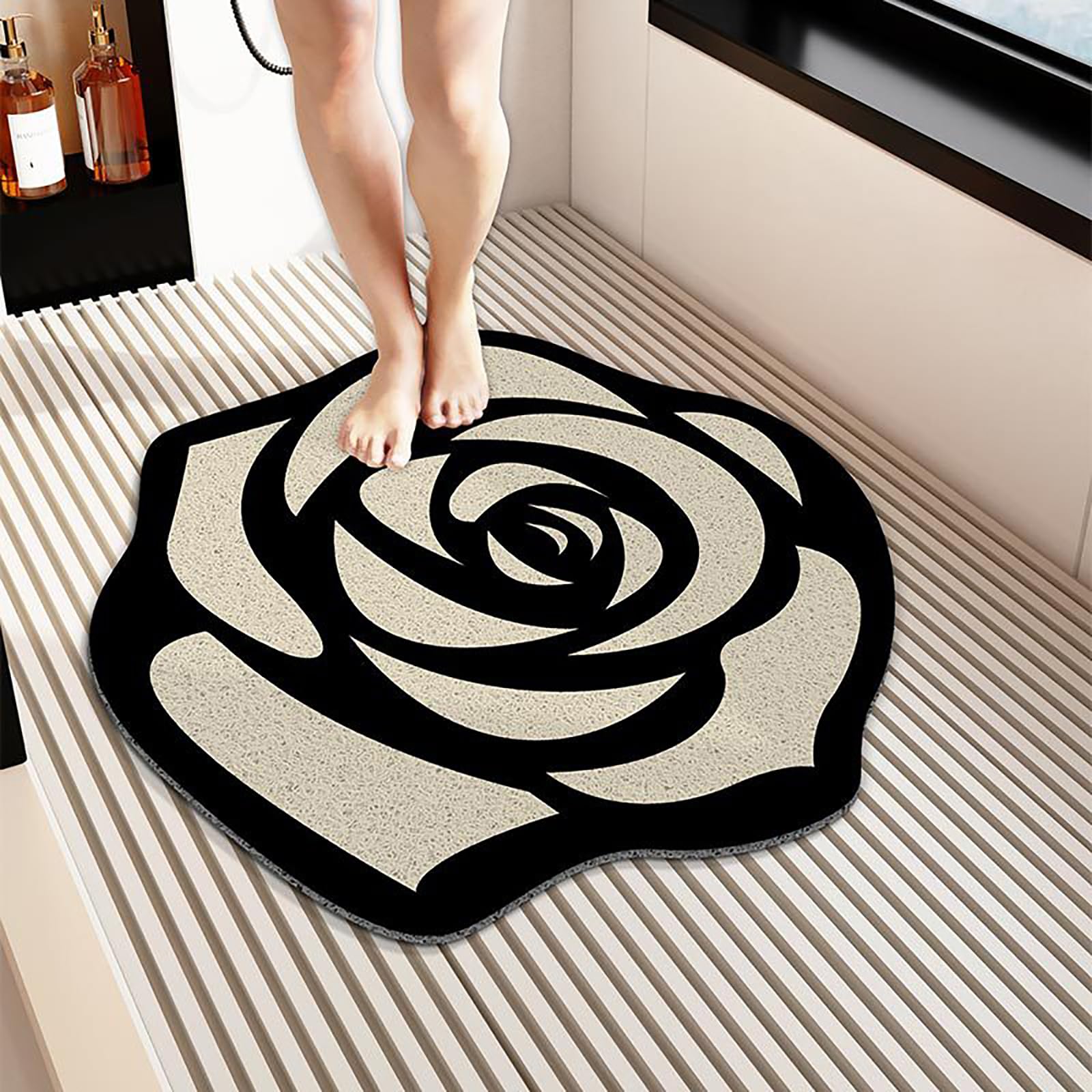 Alfombrilla de Ducha Antideslizante Alfombrilla de Esponja Vegetal de PVC de Confort Suave para mampara de Ducha Baño de Secado rápido en Alfombrilla Deslizante,D,50X80CM