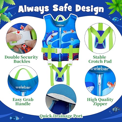 Miniatura 3 de Chaleco de natación para niños, flotadores para niños pequeños con correa de seguridad ajustable, ayuda a la natación, traje de baño para niños y