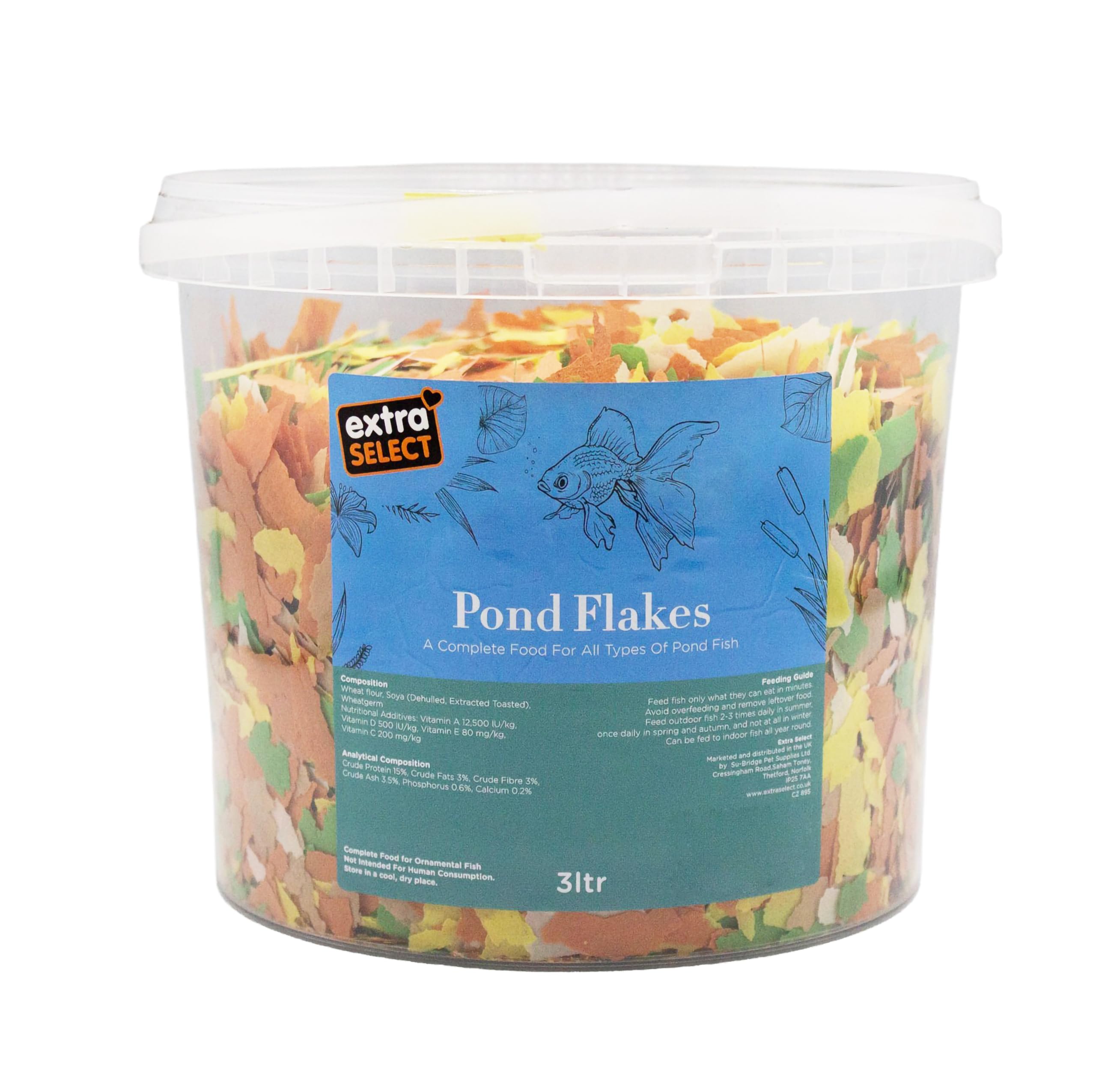 Extra Select Pond Flakes Fish Food 3 Litre - Complete Flake Food for All Pond Fish with Added Vitamins for Daily Feeding