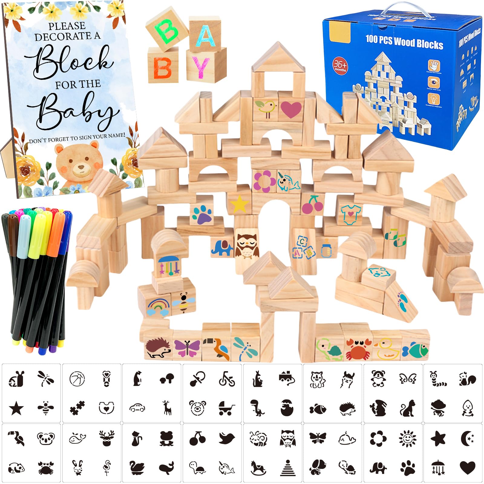 AryiHitt 141 Pcs Baby Shower Game Sign Set Includes - stacking blocks | Mubboo