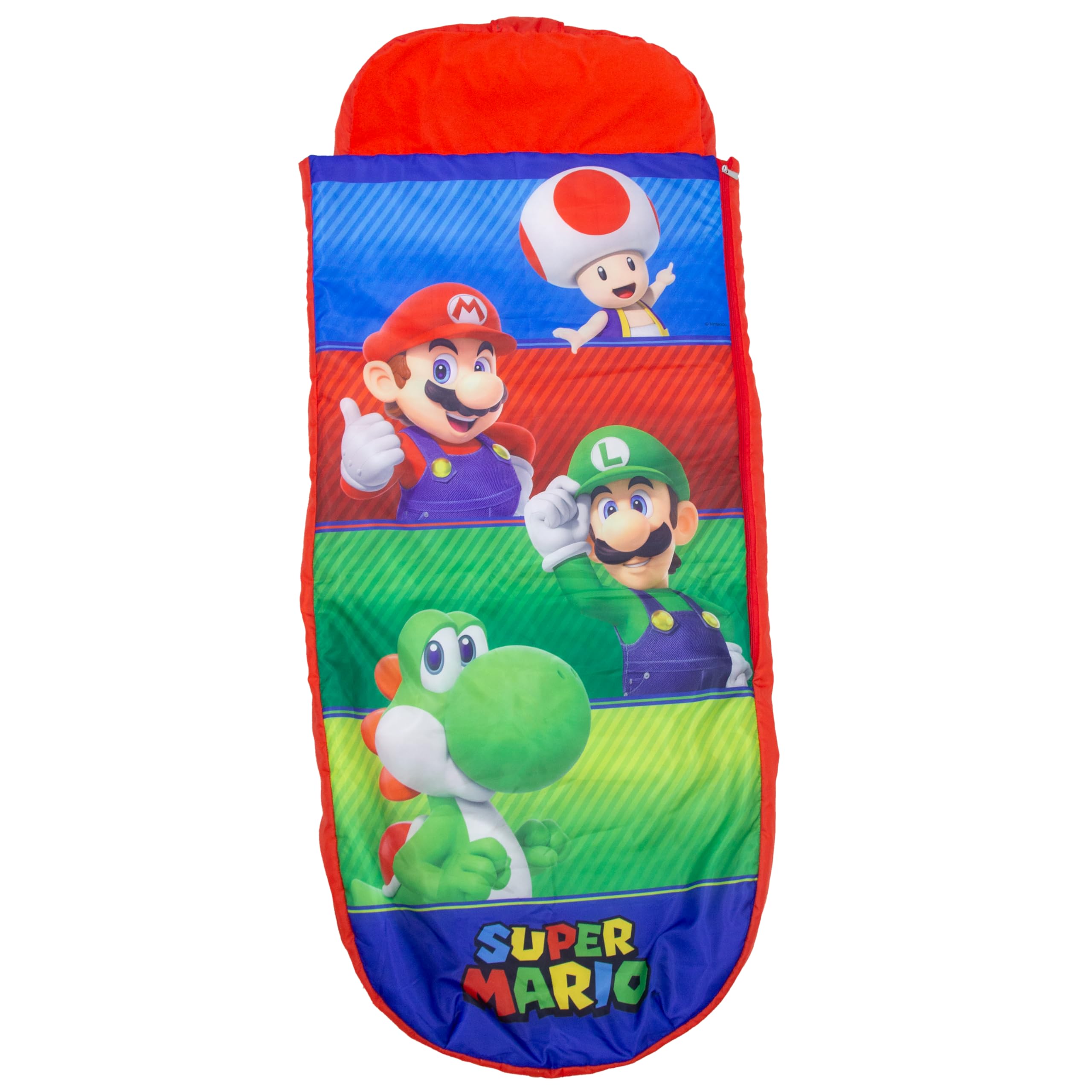 Nintendo Officially Licenced ReadyBed | Kids Inflatable Air Bed and Sleeping Bag with Pump | Squad Design Featuring Mario, Luigi, Toad, Yoshi | Travel Mattress for Sleepovers and Camping or Home Use