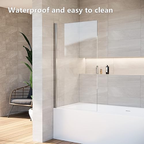 Miniatura 3 de Puerta de ducha para bañera de 30 x 55 x 55 pulgadas de alto, puerta de baño con sello inferior, puerta de cristal plegable y elevable, pantalla