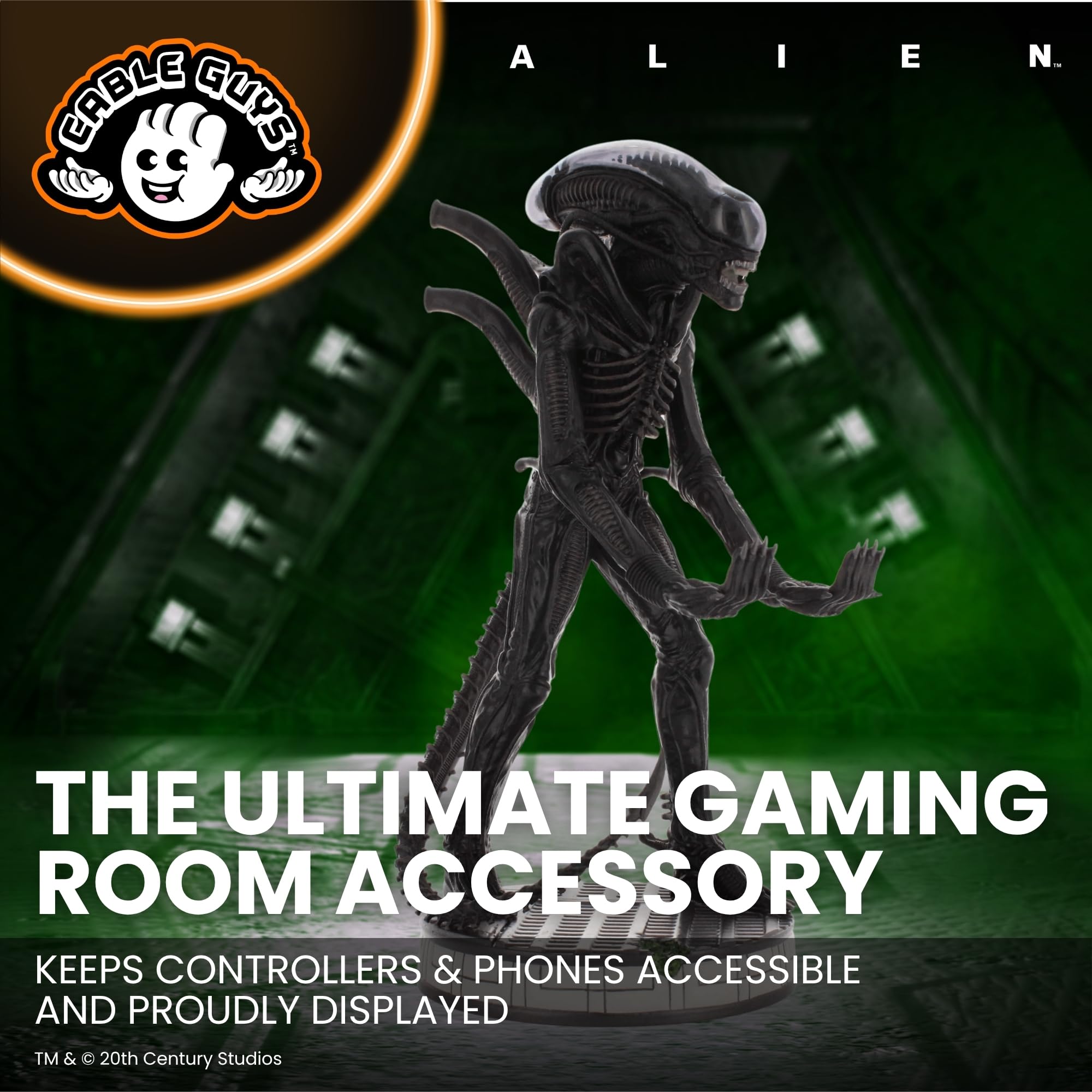 Cableguys Alien Xenomorph - Supporto per controller e porta telefono, accessorio e statuetta per desktop e gamer, compatibile con Xbox, PlayStation e la maggior parte dei controller