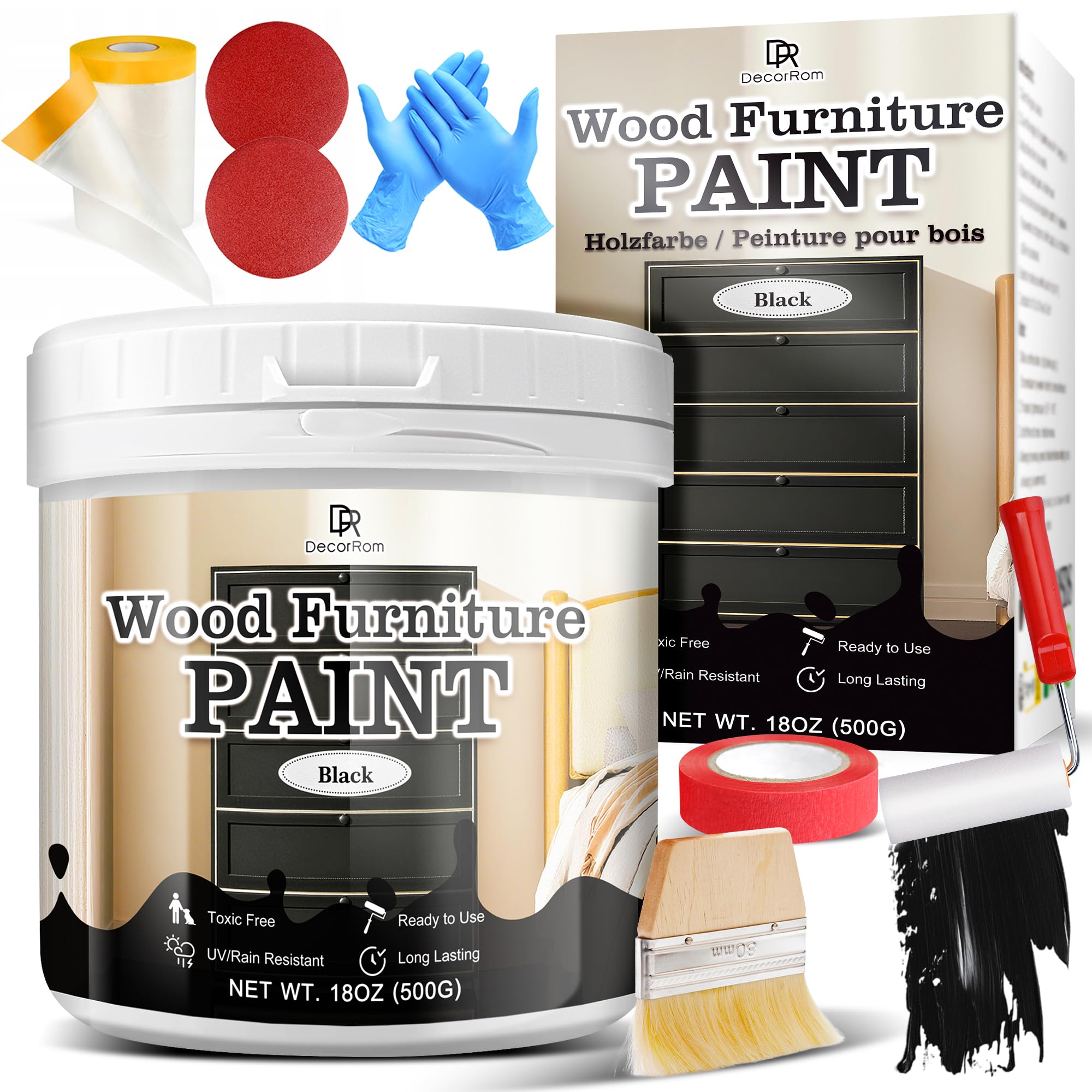 Pintura Para Muebles Color Madera Negro, 500g Mate Para Muebles A Base De Agua Bajo Olor, Listo Para Usar, Para Trabajar Sillas, Mesas, Tocadores, Interiores Y Exteriores, Adecuado Con Herramientas
