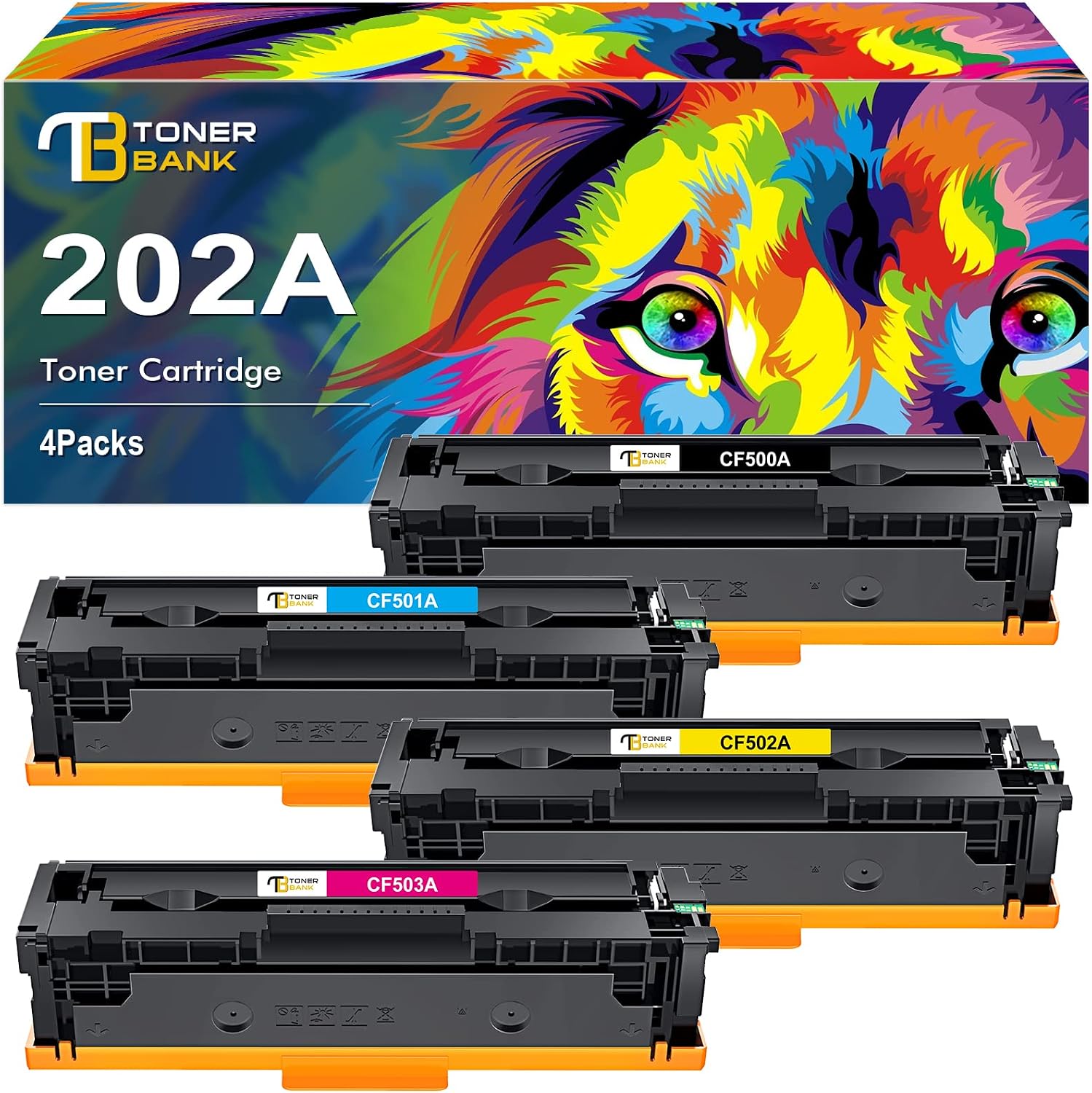 Toner Bank Compatible Toner Cartridge Replacement for HP 202A CF500A 202X CF500X M281fdw Color Pro MFP M281fdw M281cdw M254dw M281fdn M281 M254 202 Printer Ink (Black Cyan Yellow Magenta, 4-Pack)
