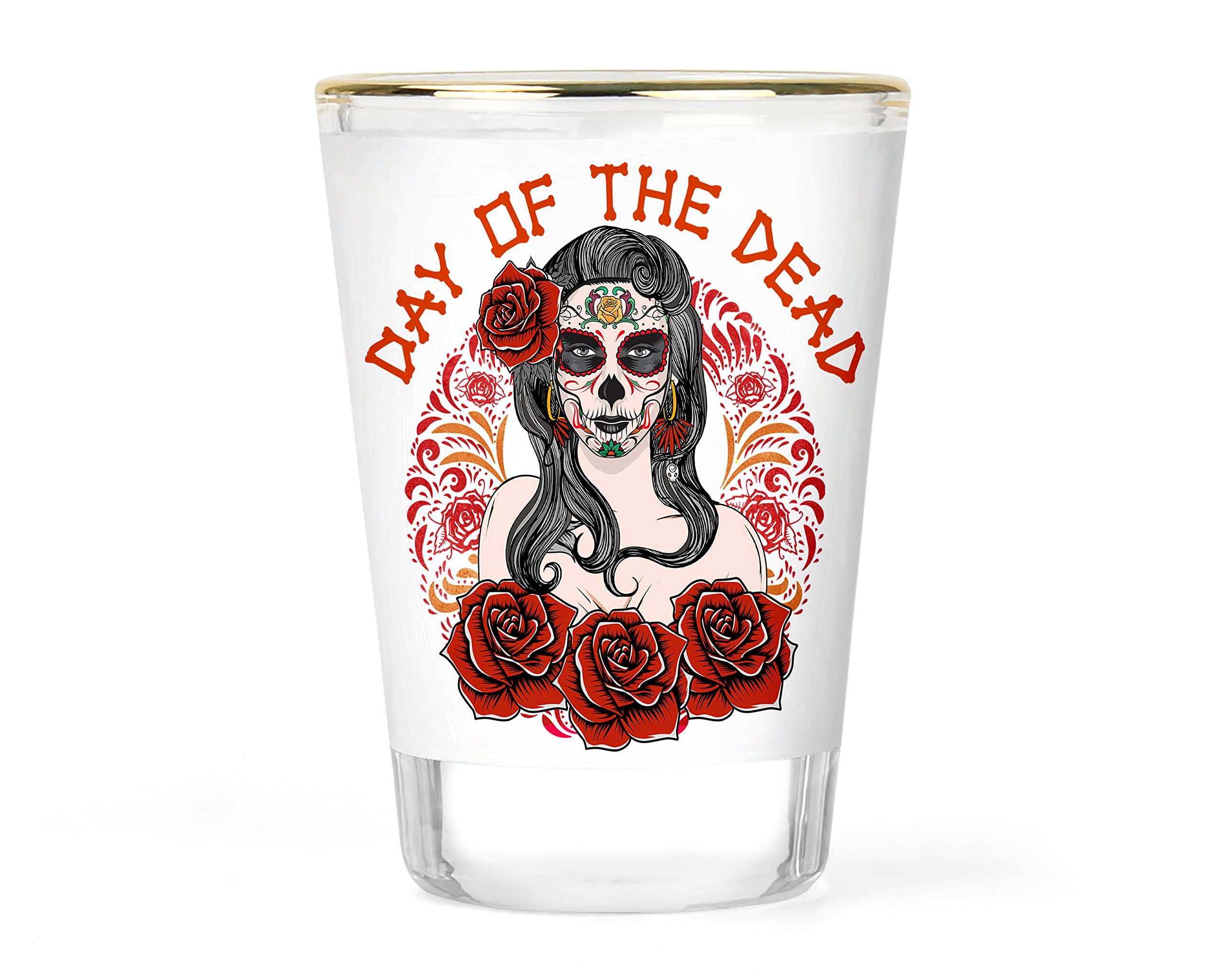 Day of the Dead Shot Glass | Sugar Skull Barware | Halloween Party Shot Glasses | Skeleton Shot Glass | Dia de los Muertos Gift Ideas | Collectible Calavera Glassware | Happy Halloween Favors | 1.5 oz