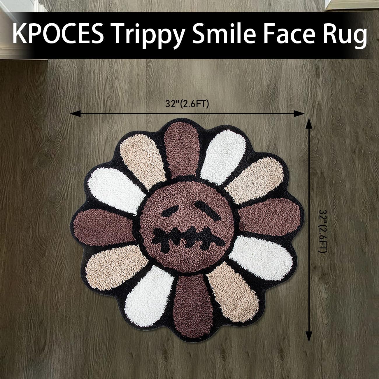Halloween Cool Bathroom Rugs Trippy Happy Face Rug Gothic Skull Bath Rug Aesthetic Fun Rugs for Bathroom Non Slip Bath Mats 2.6FT Soft Tufted Water Absorbent Shower Mat