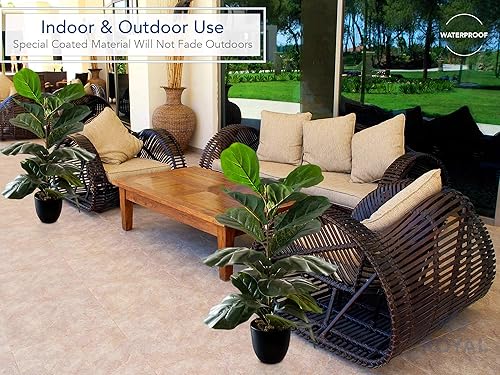 Miniatura 7 de Royal Imports Planta artificial de hoja de violín, árbol de higuera artificial de ficus, verde oscuro en maceta decorativa, 28 pulgadas de alto