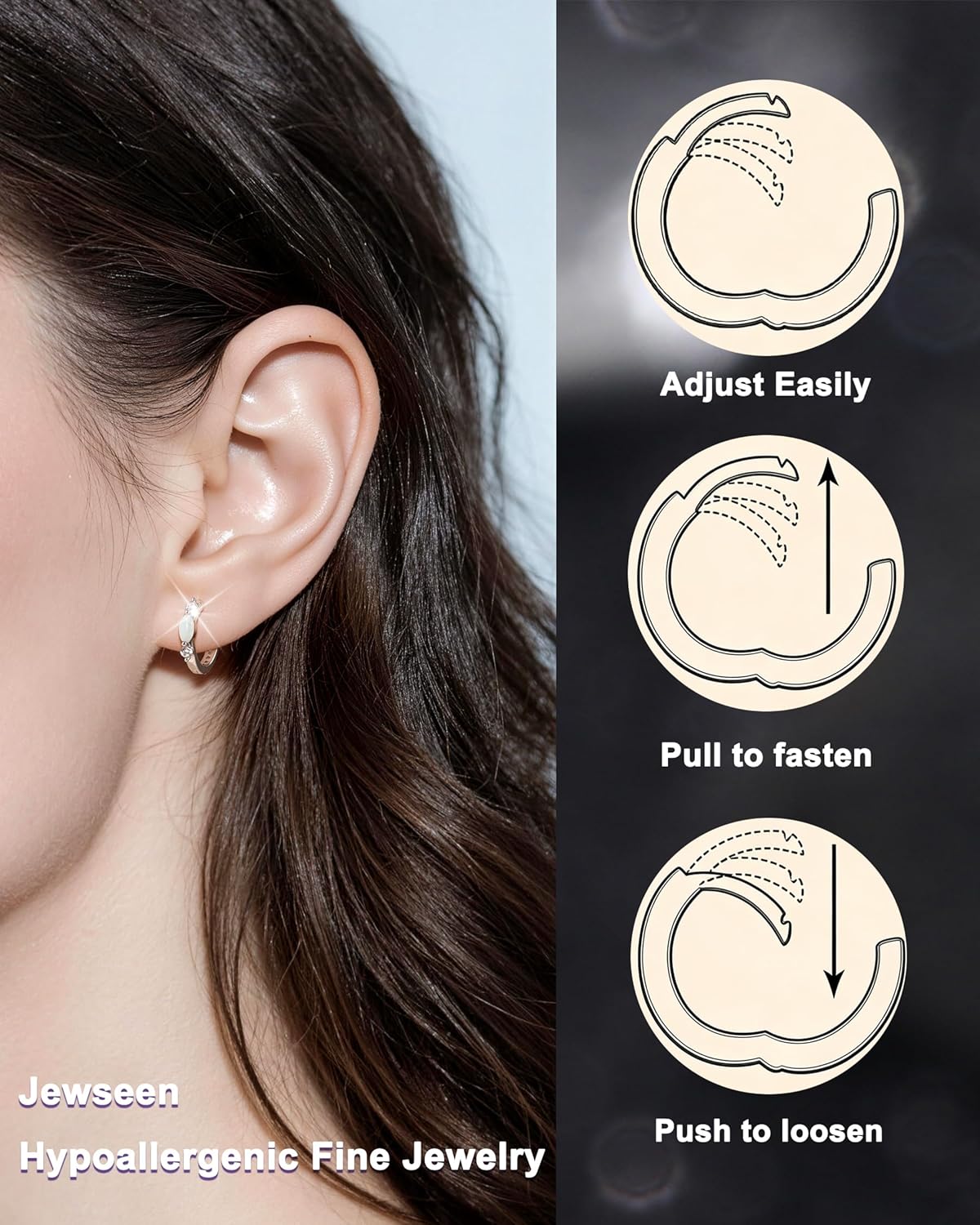 Jewseen Reversible 1 Pairs Huggie Hoop Earrings Hypoallergenic 925 Sterling Silver Zircon Opal 20g 10mm Fine Piercing Jewelry - Image 7