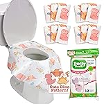 Potty Shields Toilet Seat Covers Disposable (12 pk, Dinosaurs) - XL Waterproof Toilet Cover for Toddlers, Kids & Adults - Portable & Individually Wrapped for Travel, Potty Training, Public Restrooms
