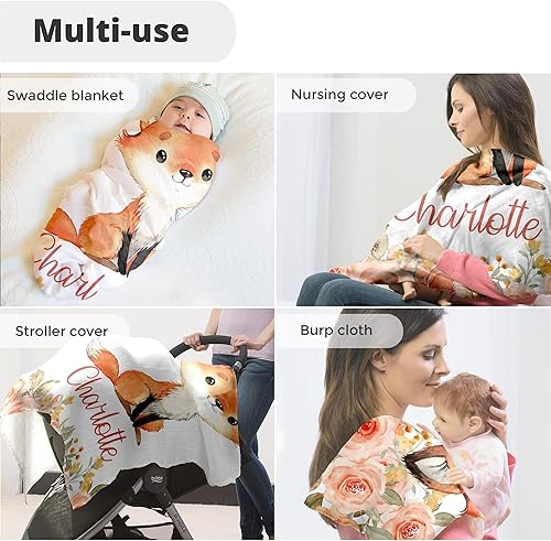 Miniatura 3 de Fox - Mantas de bebé personalizadas para niños con nombre, manta de bebé personalizada, regalos personalizados para niño recién nacido (zorro 19)