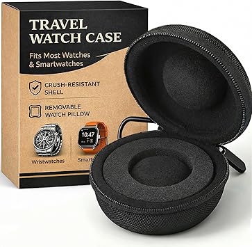 Travel Watch Case for Men Protective Hard Shell & Scratch-Proof - Single Portable Watch Storage Box with Soft Interior - Fits Wristwatches & Smart Watches up to 50mm