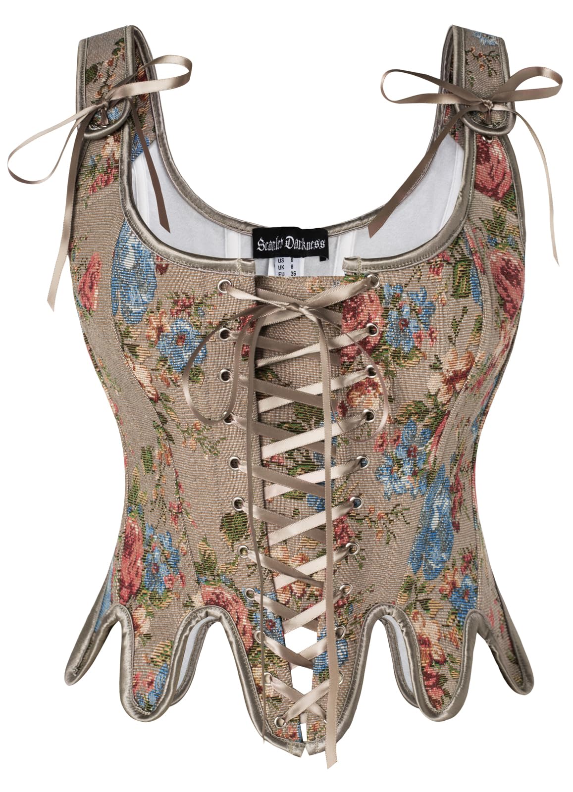 SCARLET DARKNESS Damen Korsett Square Neck Lace-up Corsage Blumendruck Corset Vintage Corset Top