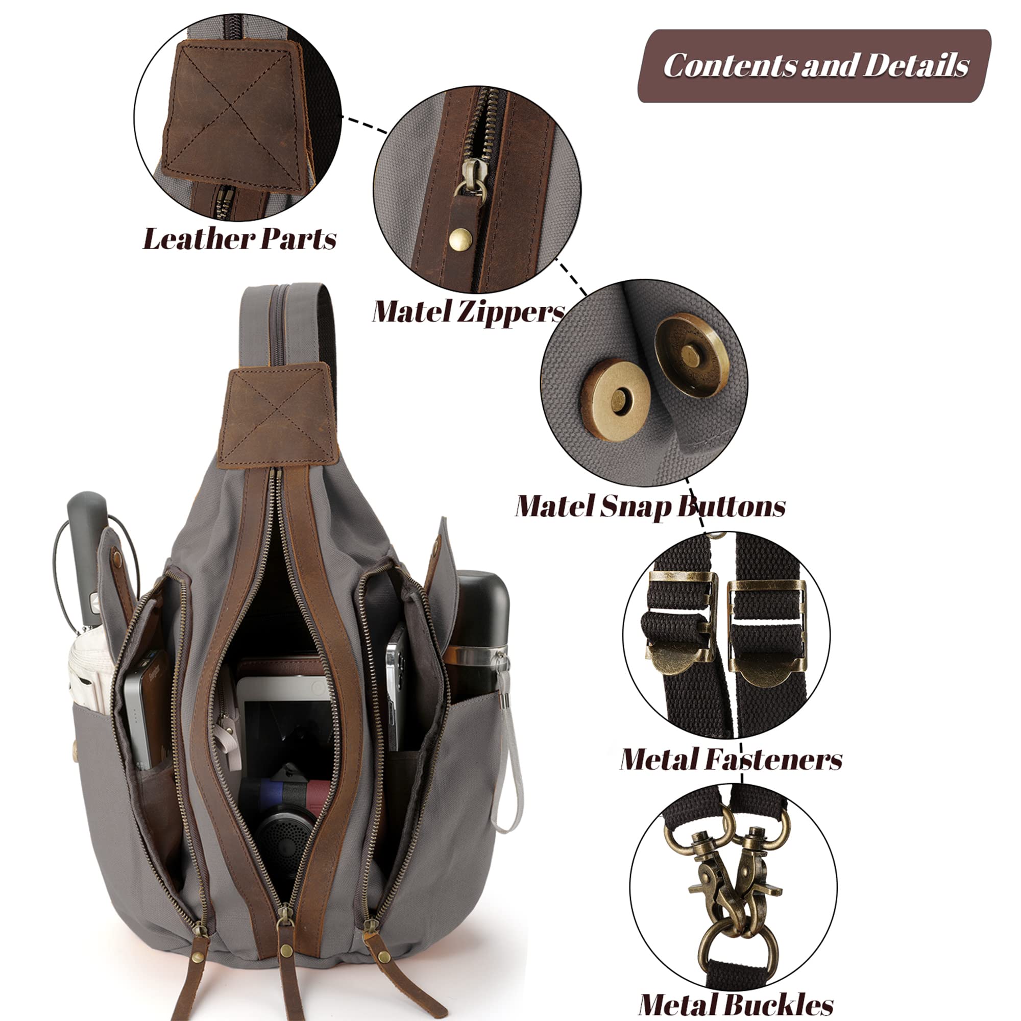 Canvas Sling Backpack Casual Crossbody Pack for Women Men Shoulder Rucksack Daypack