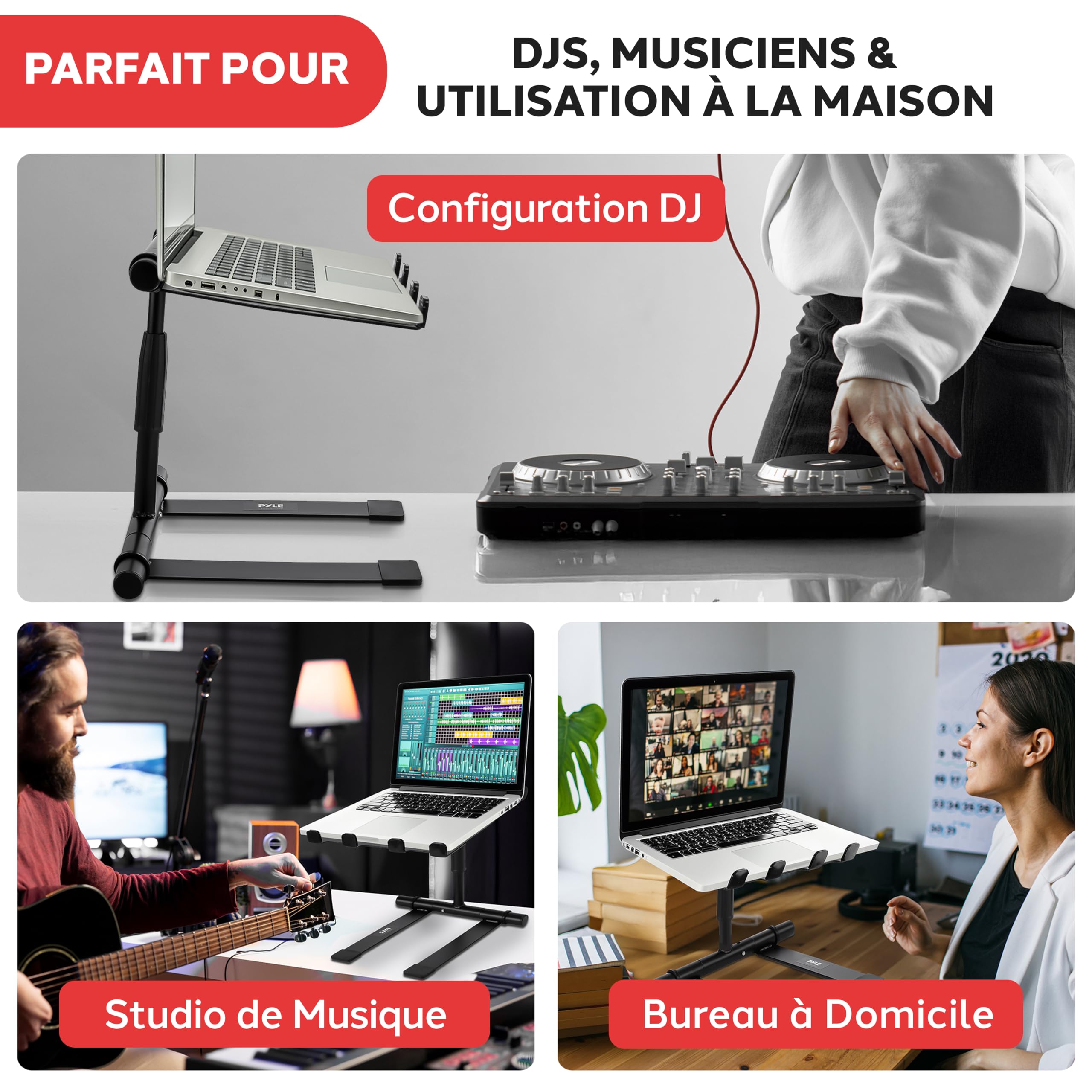 Pyle Support Ordinateur Portable Table Debout Angle Réglable Laptop Stand Hauteur Pliable Plateau Antidérapant Quatre Branches iPad