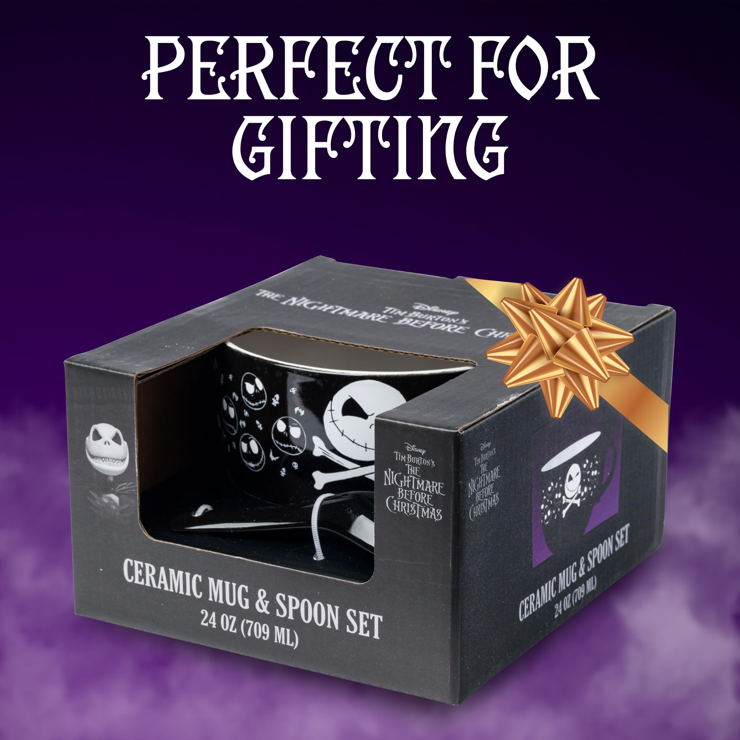 Silver Buffalo Nightmare Before Christmas Jack Cross Bones Keramik-Suppentasse mit Löffel, 680 ml | Tim Burton's, Jack Skellington, Löffel-Set, Totenköpfe, 0,71 Liter