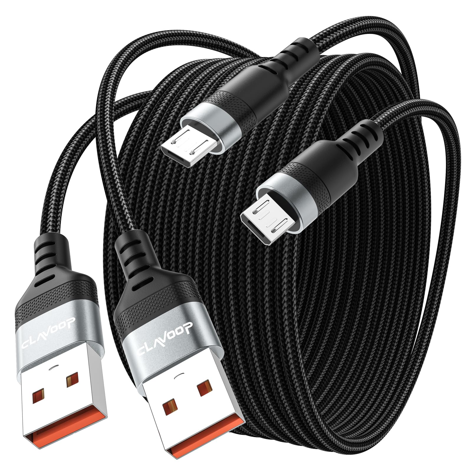USB to Micro USB Cable 10ft 2 Pack, Long USB A to MicroUSB 2.0 480Mbps Data Transfer & 12W Charging Android USB Micro Charger Cord for PS4 Controller, Kindle, Smartphone, Tablet