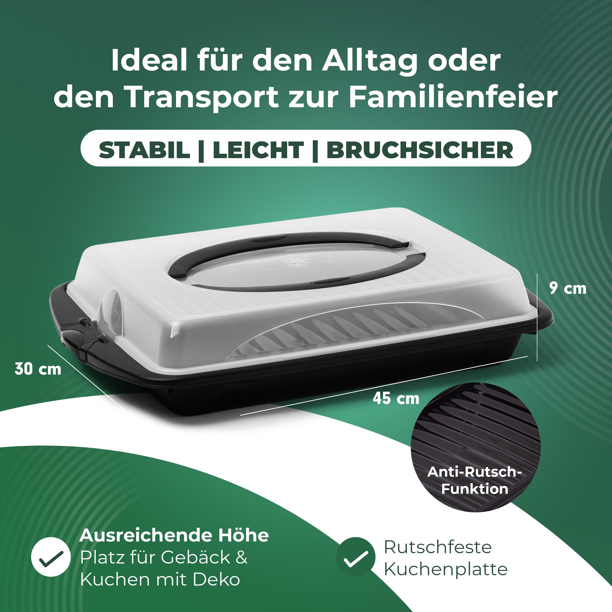 Novaliv Kuchen-Transportbox 45x30x9cm - Klare Aufbewahrung Für Torten