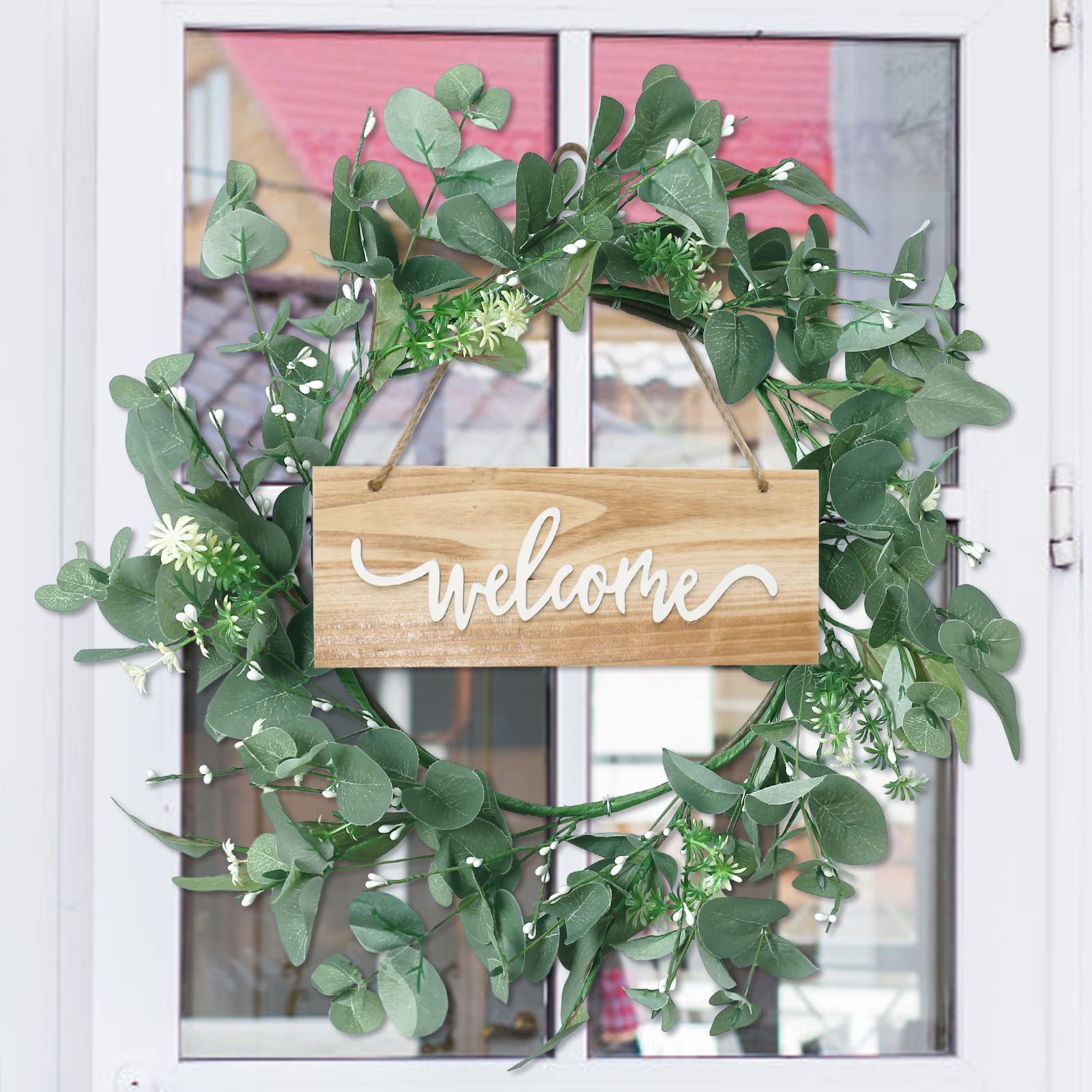 Buy Artificial Front Door Wreaths, 18 Inch Green Eucalyptus Leaves