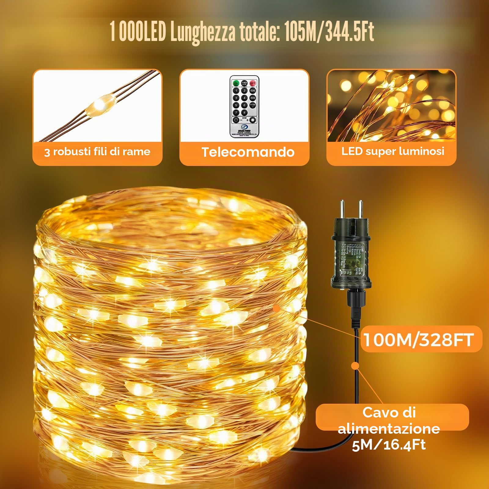 btfarm Ghirlanda luminosa per interni con telecomando, 50+5M 500 LED Ghirlanda per esterni con timer IP65 impermeabile, 8 modalità filo di rame luci fatate per camera da letto Natale matrimonio festa