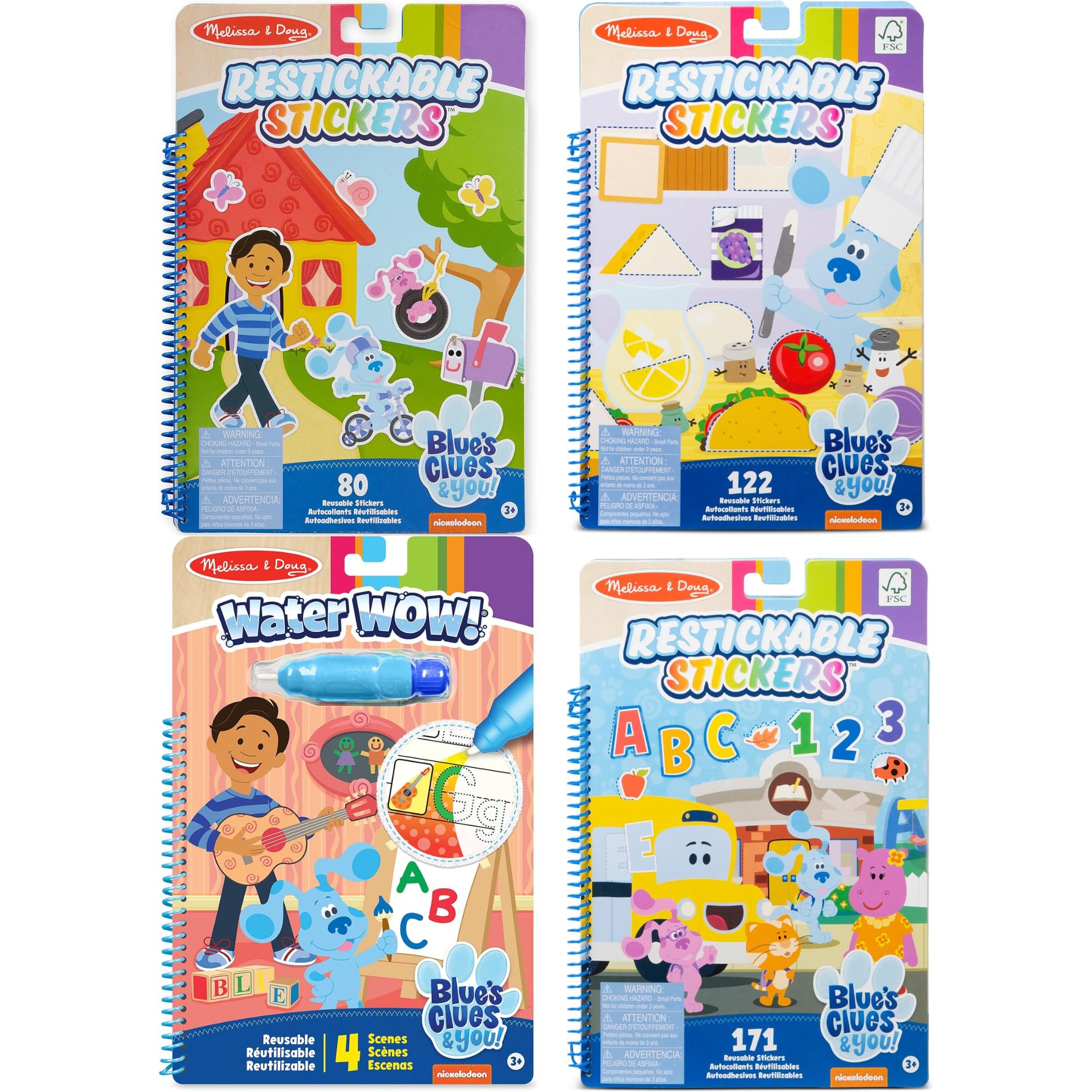Melissa & Doug Pack Of All 4 Blues Clues & You! Reusable Stickers, Activity Packs & Water Wow's - Water Wow Activity Book & Over 250 Reuseable Stickers