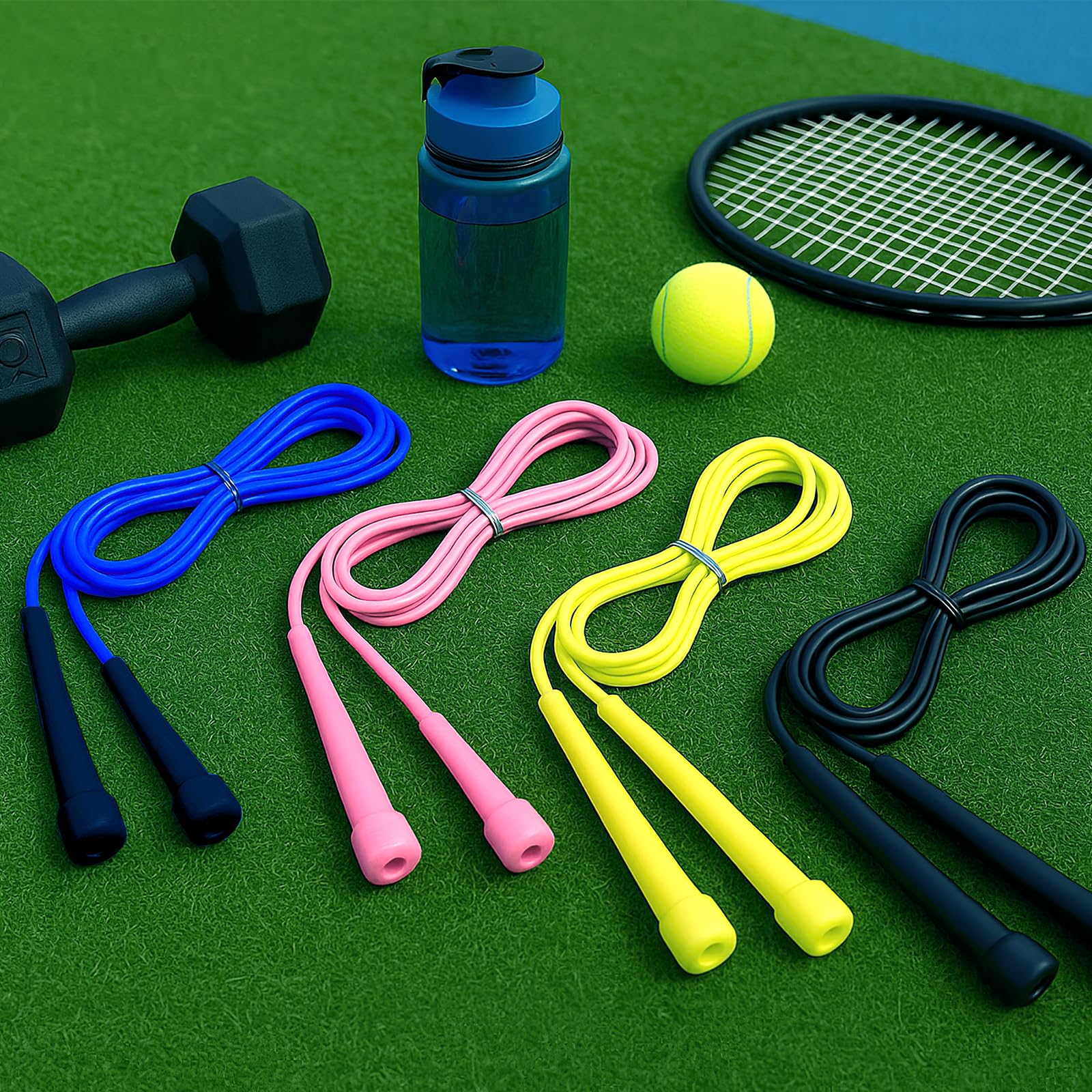 PVC-Springseil, verstellbare Springseile für Erwachsene und Kinder, weiche, leichte Übungsseile mit Kunststoffgriffen für Gewichtsverlust, Training, Rennen (2,8 m, 10 Farben)