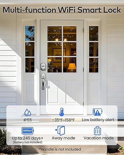 Miniatura 6 de TEEHO TE012W - Cerradura inteligente WiFi, cerradura de puerta de huellas dactilares con Wi-Fi integrado, teclado de entrada sin llave, cerrojo