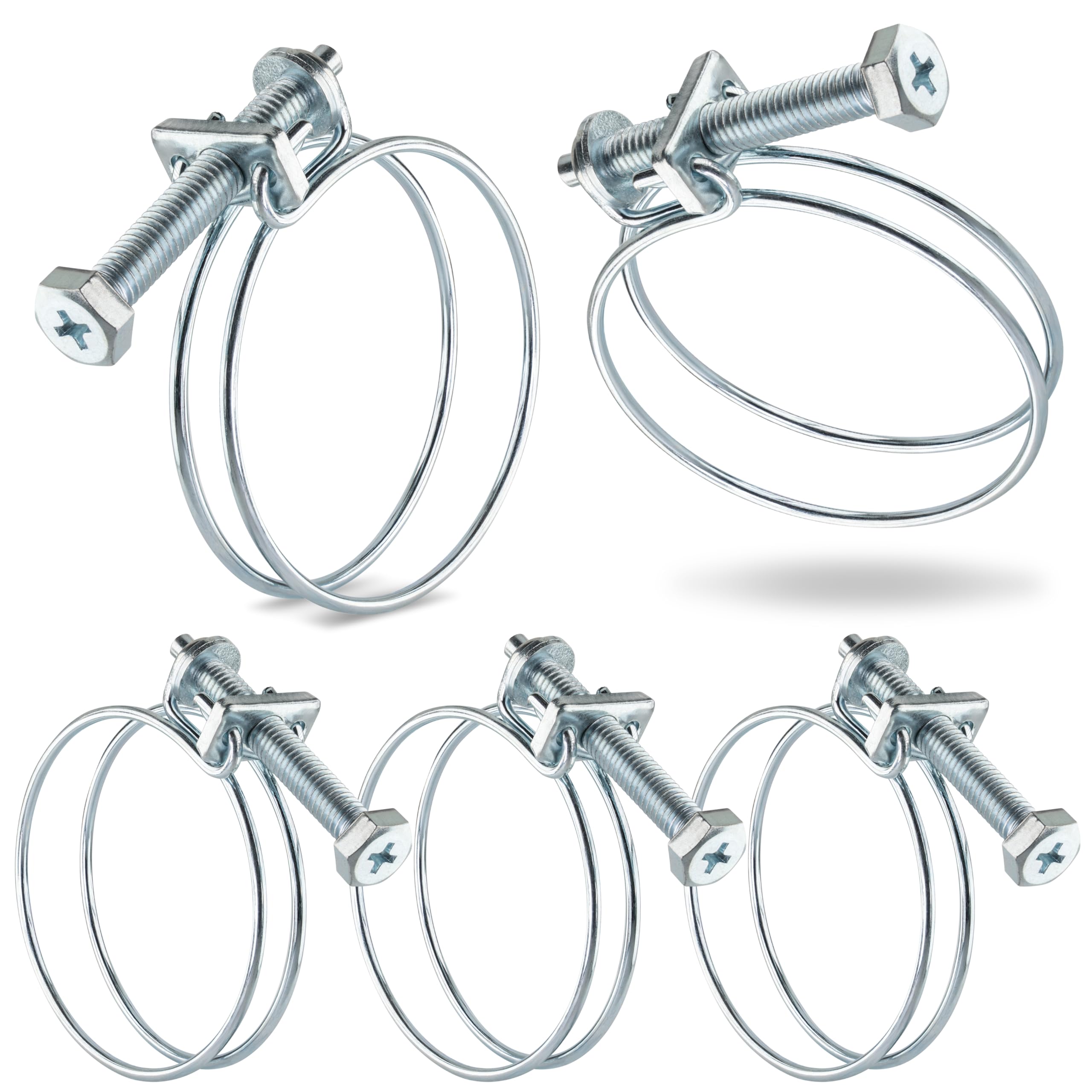 Poppstar 5 Pieces Double Wire Hose Clamp W1 Galvanised Steel Hose Clips, Clamping Width 45-50mm, Wire Diameter 2mm