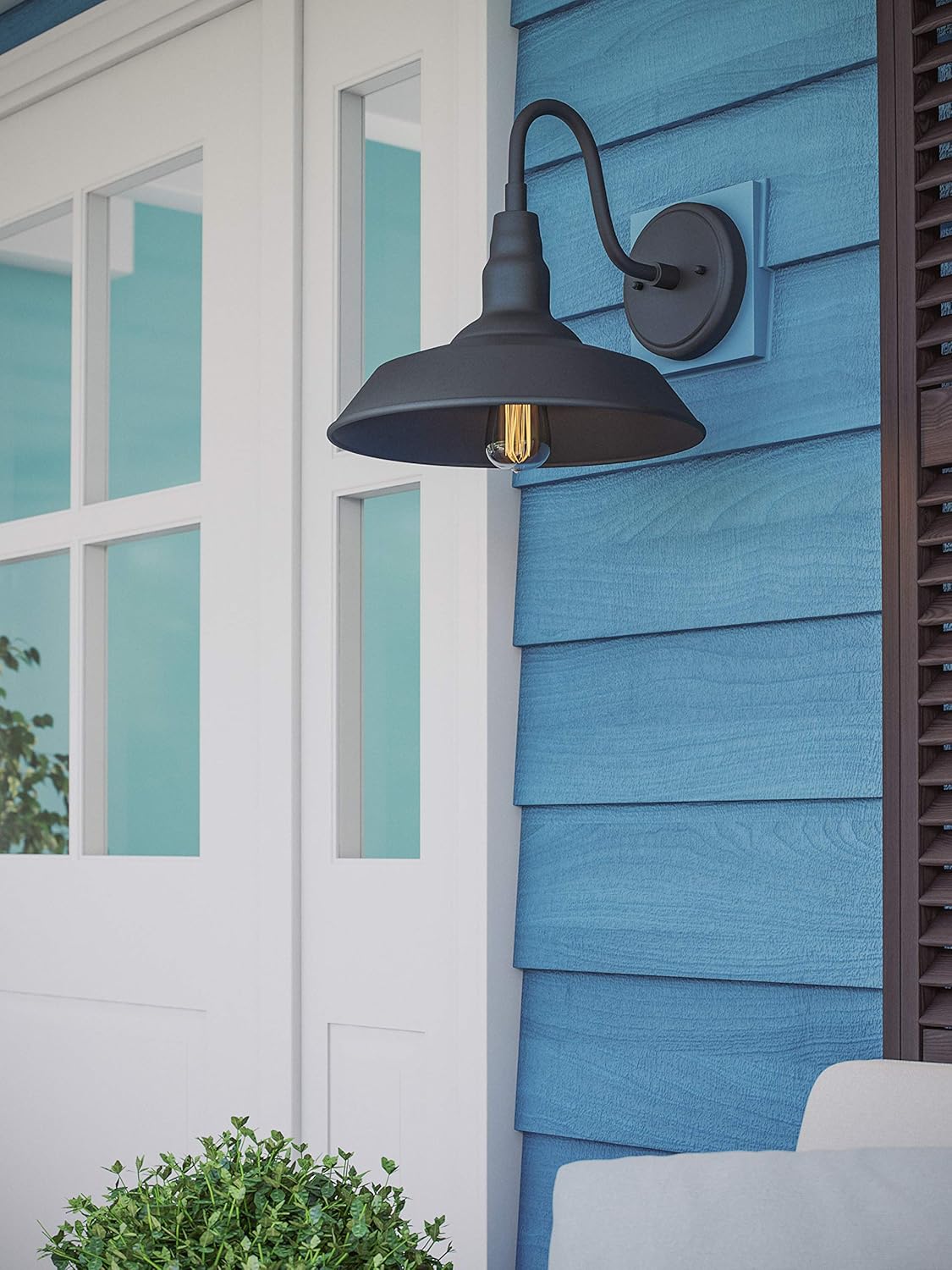 Kenroy Home 14'' Transitional 1-Light Outdoor Wall Sconce Wall Light, Wall Mounted Light with Black Metal Round Shade for Porch, Patio or Garage, Black