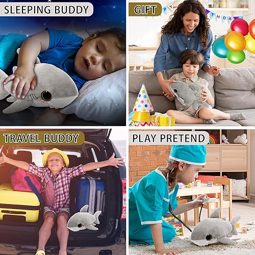 Miniatura 4 de Puzzled Peluche de tiburón de peluche, suave y abrazable, tiburón gris, adorable juguete de peluche de tiburón para jugar, lindos regalos de vida
